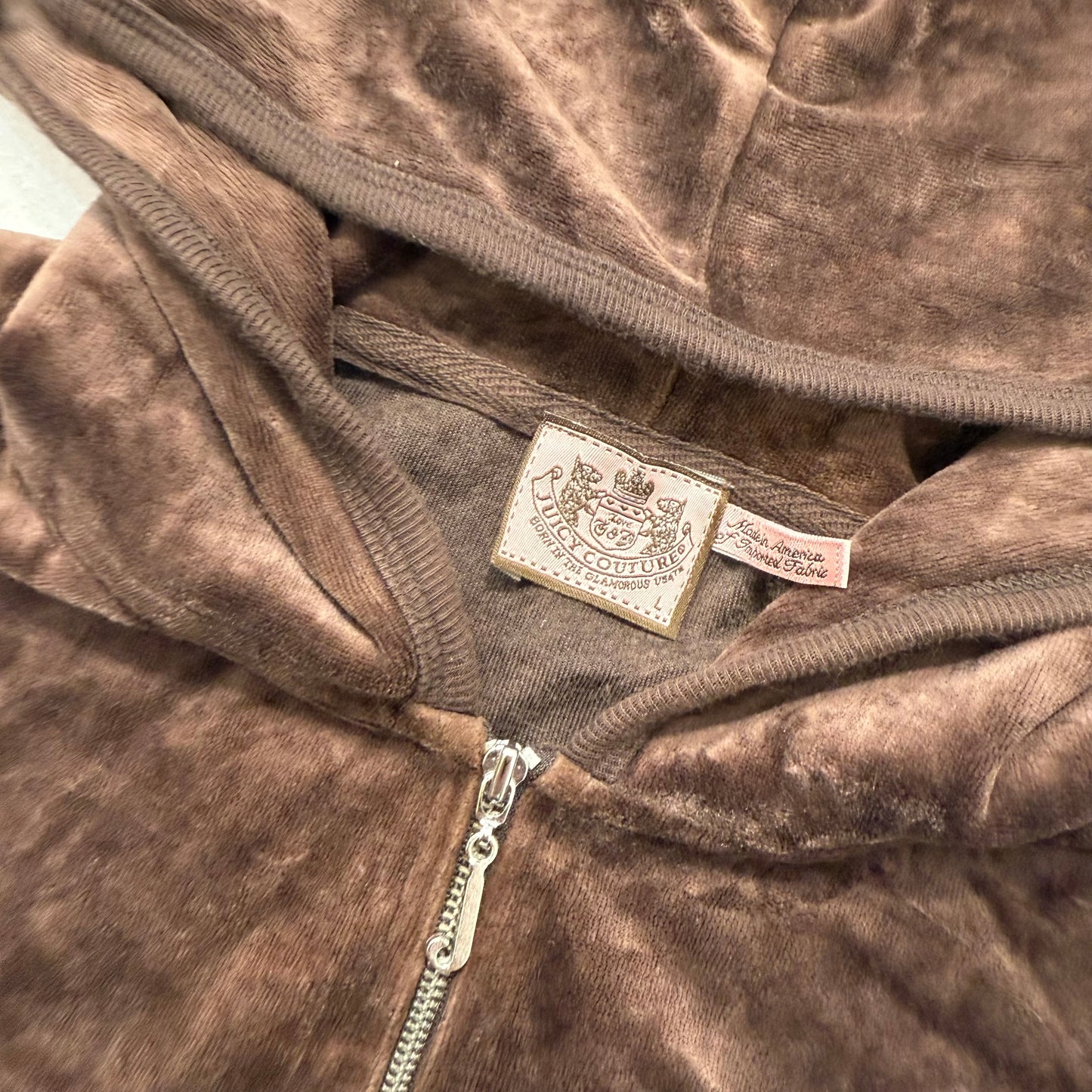 Juicy Couture Brown Velour Tracksuit Set Zip-Up Hoodie & Drawstring Pant Size M/L