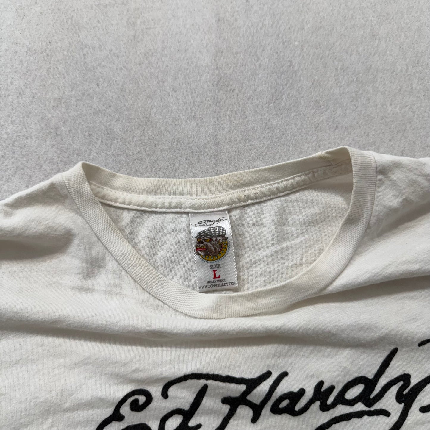 Ed Hardy Men's White Cotton T-Shirt Short Sleeves Skull Graphic Logo Tee Size L