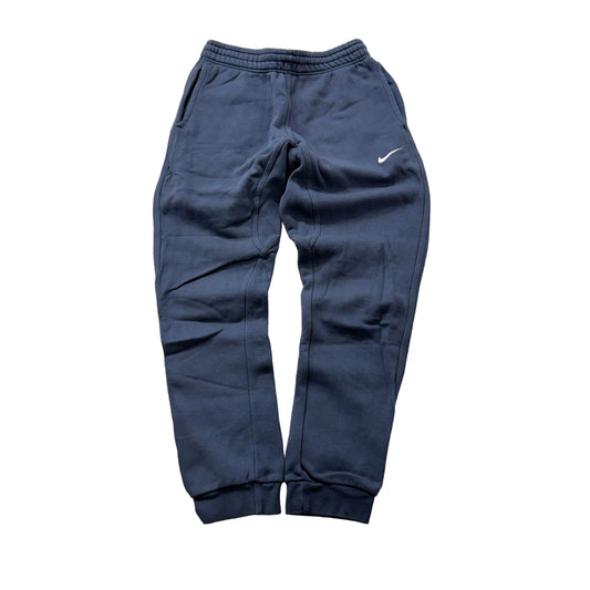 Nike Men's Blue Fleece Sweatpants Zippered Pockets Tapered Leg Logo Y2K Size S