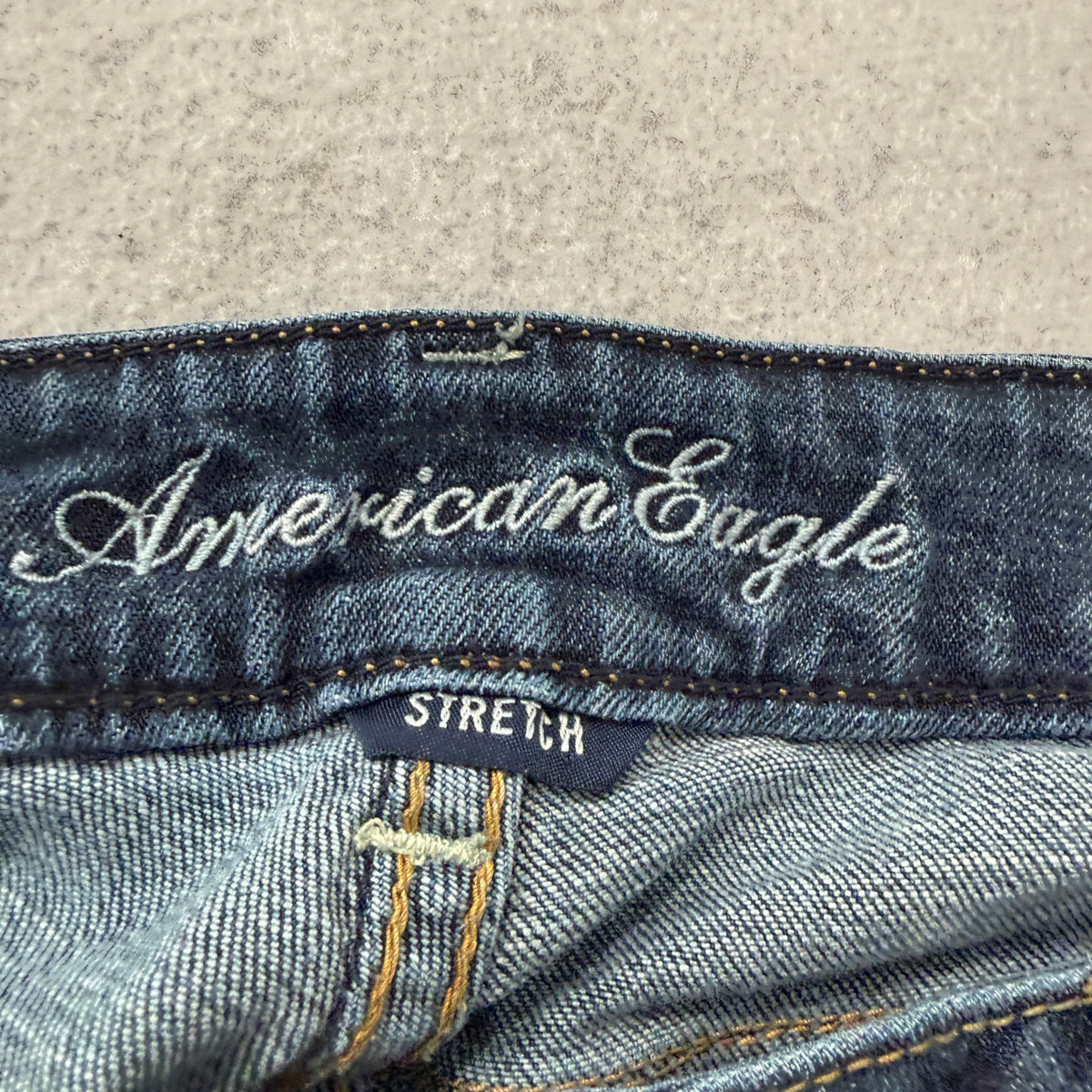 American Eagle Skinny Kick Womne's Blue Denim Jeans Stretch Y2K Size 14 X-Long