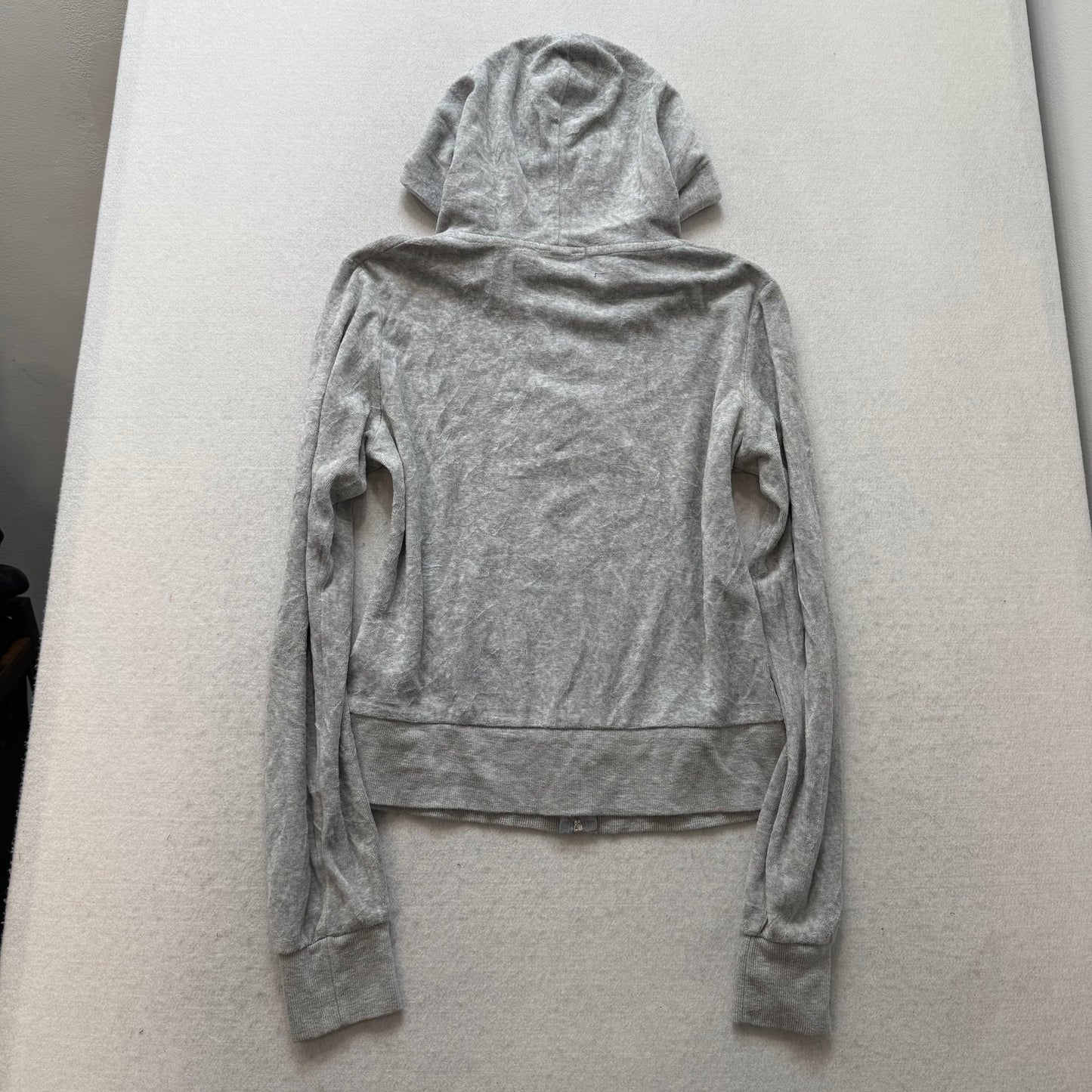 Juicy Couture Heather Gray Velour Tracksuit Set Zip Up Hoodie & Wide Pant Size M