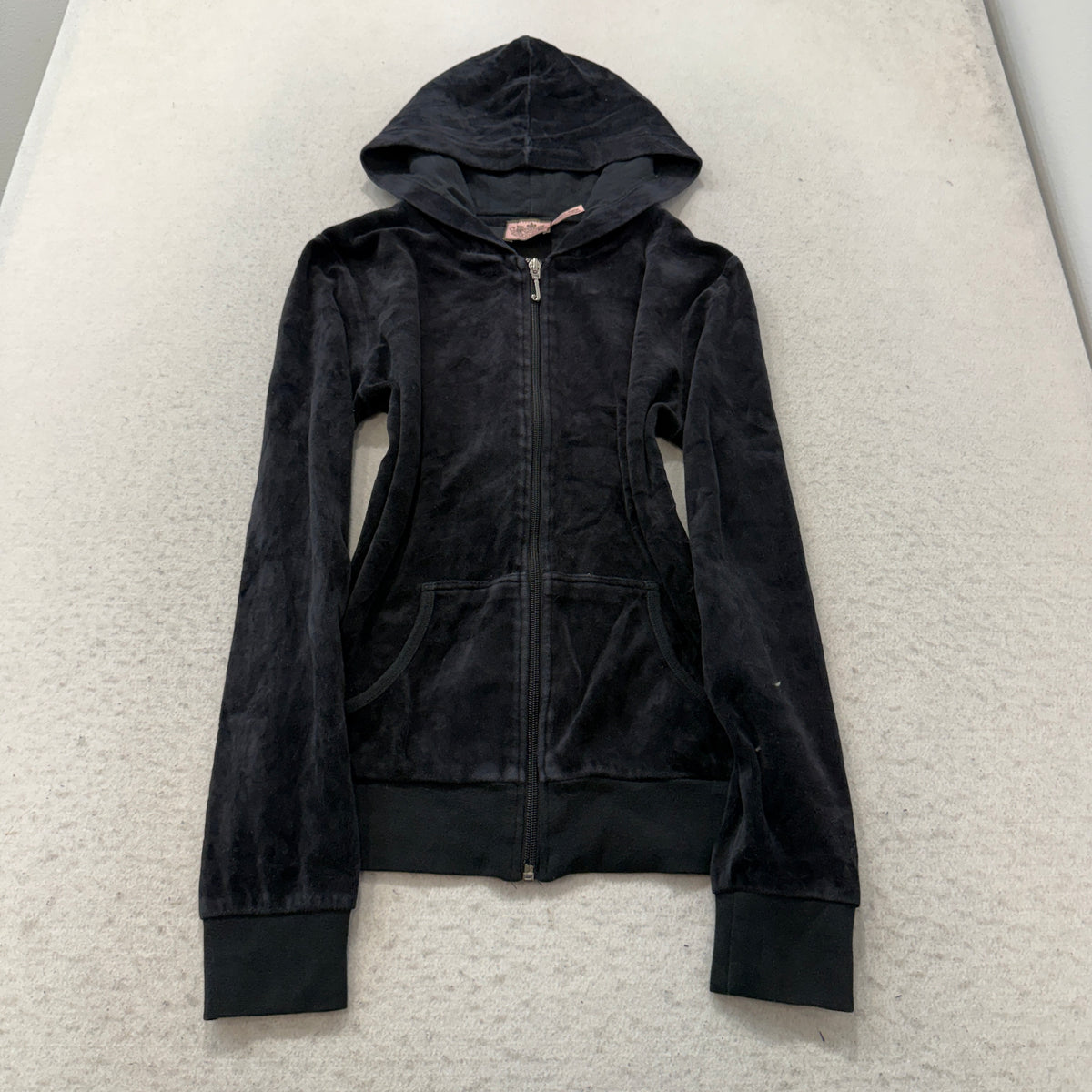 Juicy Couture Scottie Dogs Women Black Velour Tracksuit Set Hoodie & Pant Size M