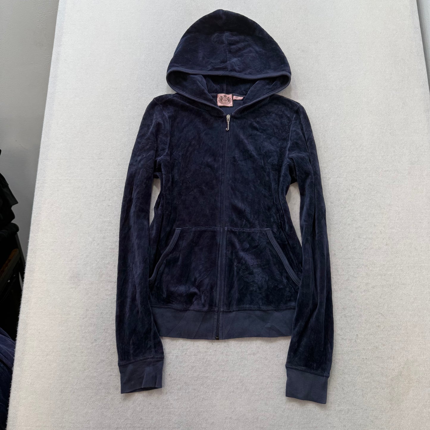 Juicy Couture Womens Navy Velour Full Zip Hoodie Loungewear Graphic Logo Size XL