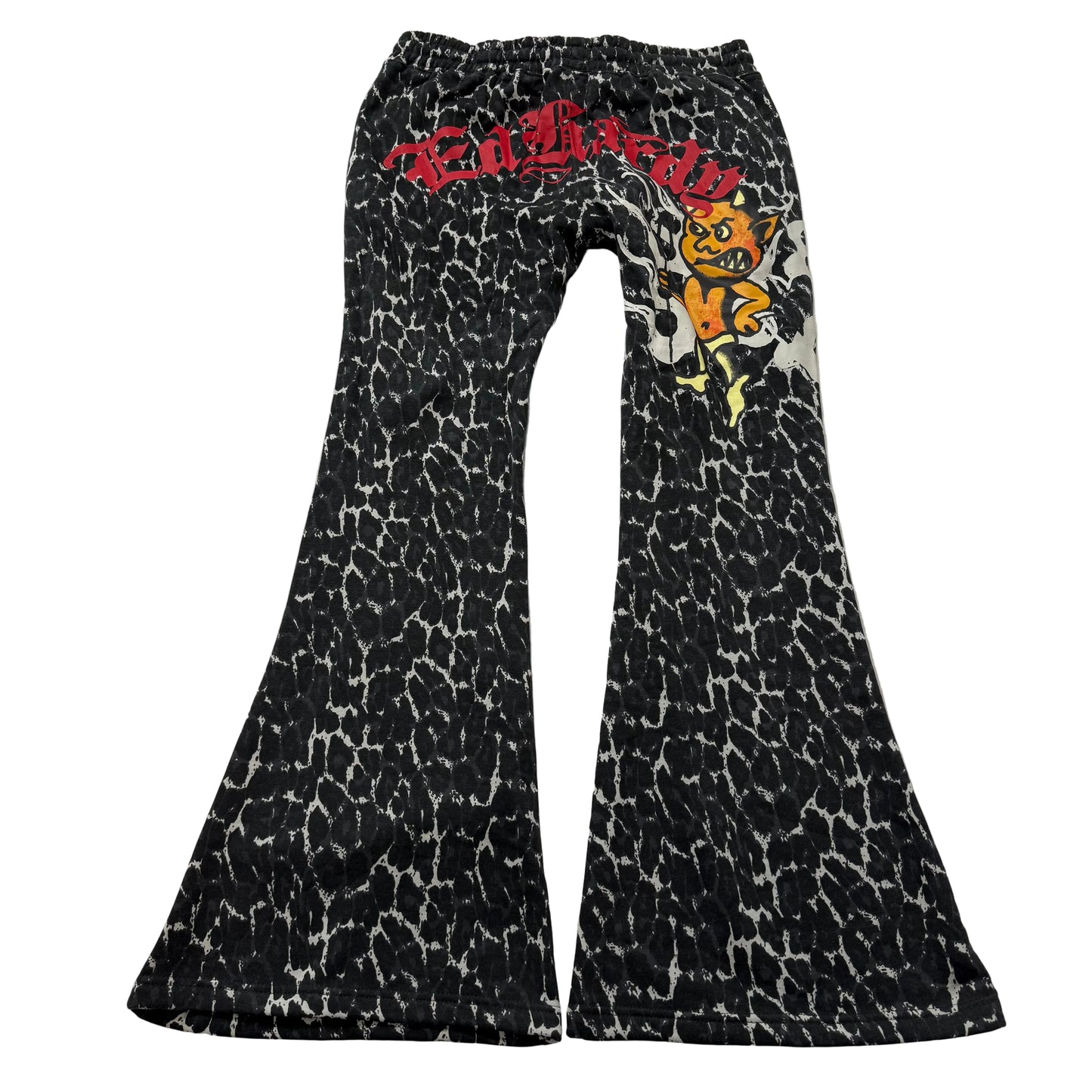 ED HARDY “Baby Devil” BLACK LEOPARD PRINT FLARE PANTS