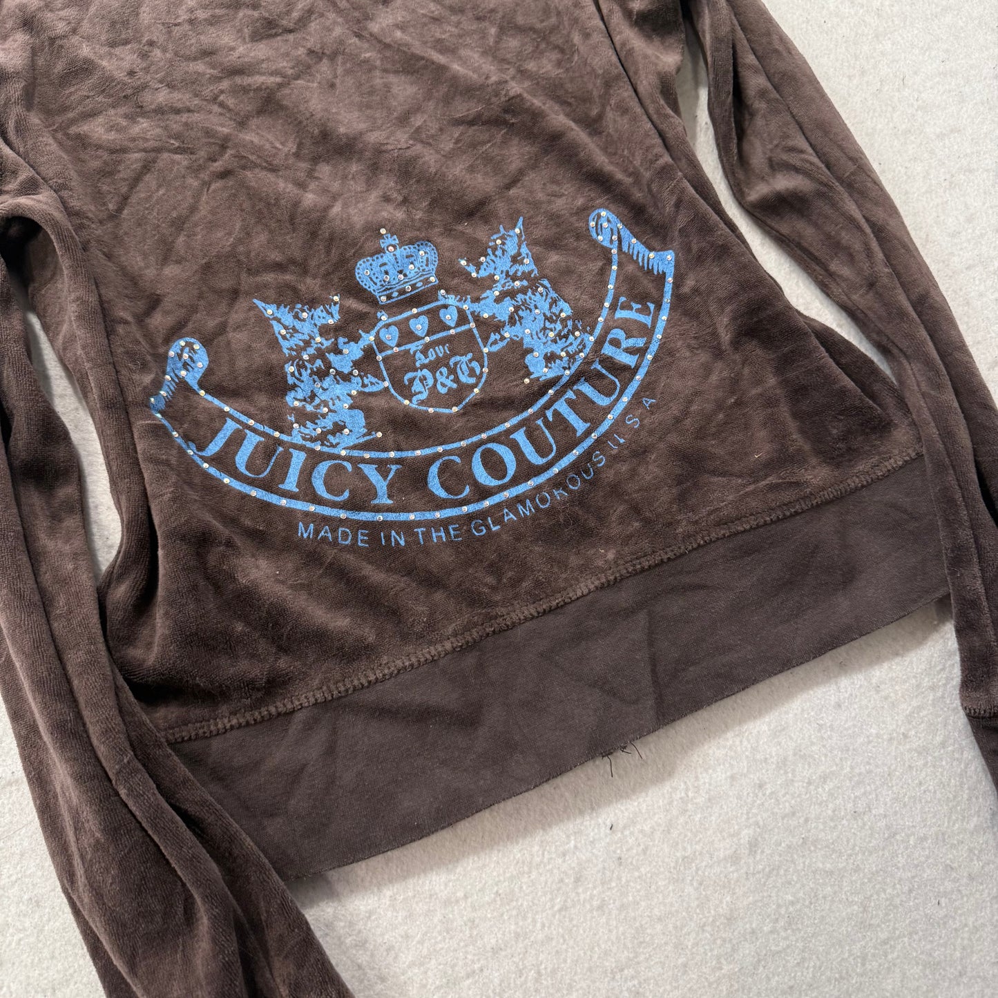 Juicy Couture Brown Velour Tracksuit Set Zip Up Hoodie & Flared Pant Logo Size M