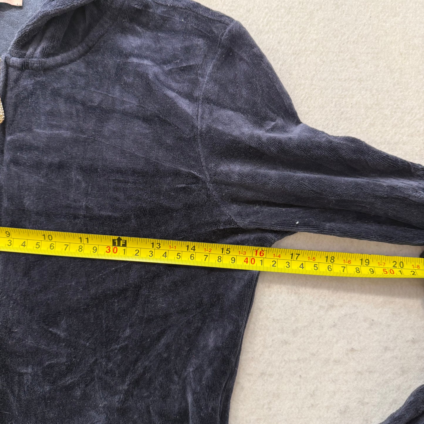 Juicy Couture Navy Blue Velour Tracksuit Set Zip Up Hoodie & Pant Graphic Size S