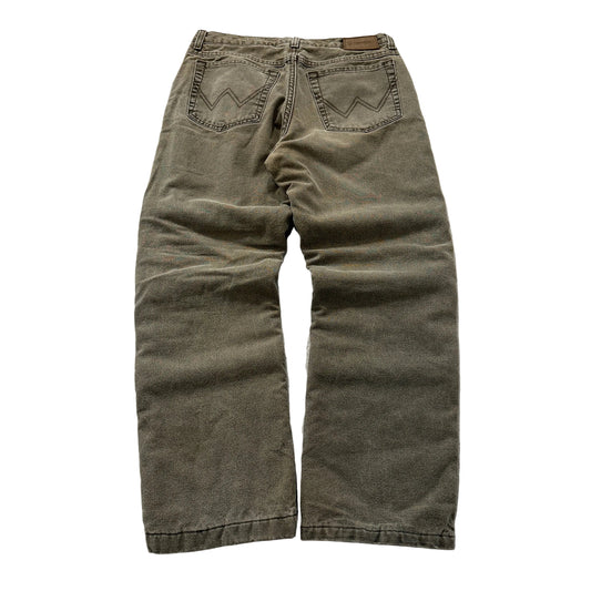 Wrangler Rugged Wear Men's Canvas Olive Work Pants Relaxed Fit Pockets Size W30