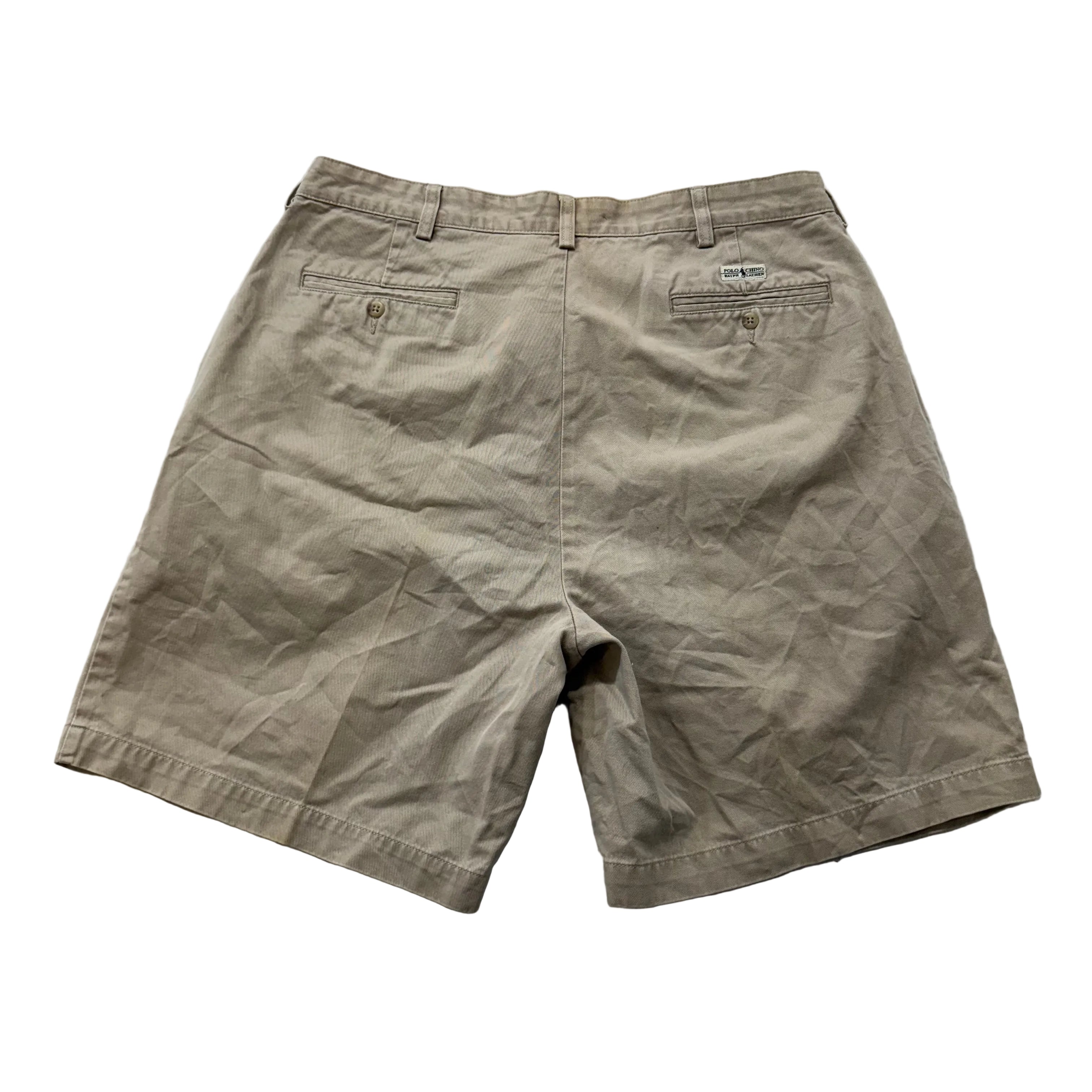 Polo by Ralph Lauren Men's Tan Cotton Pleated Chino Shorts Welt Pockets Size 36