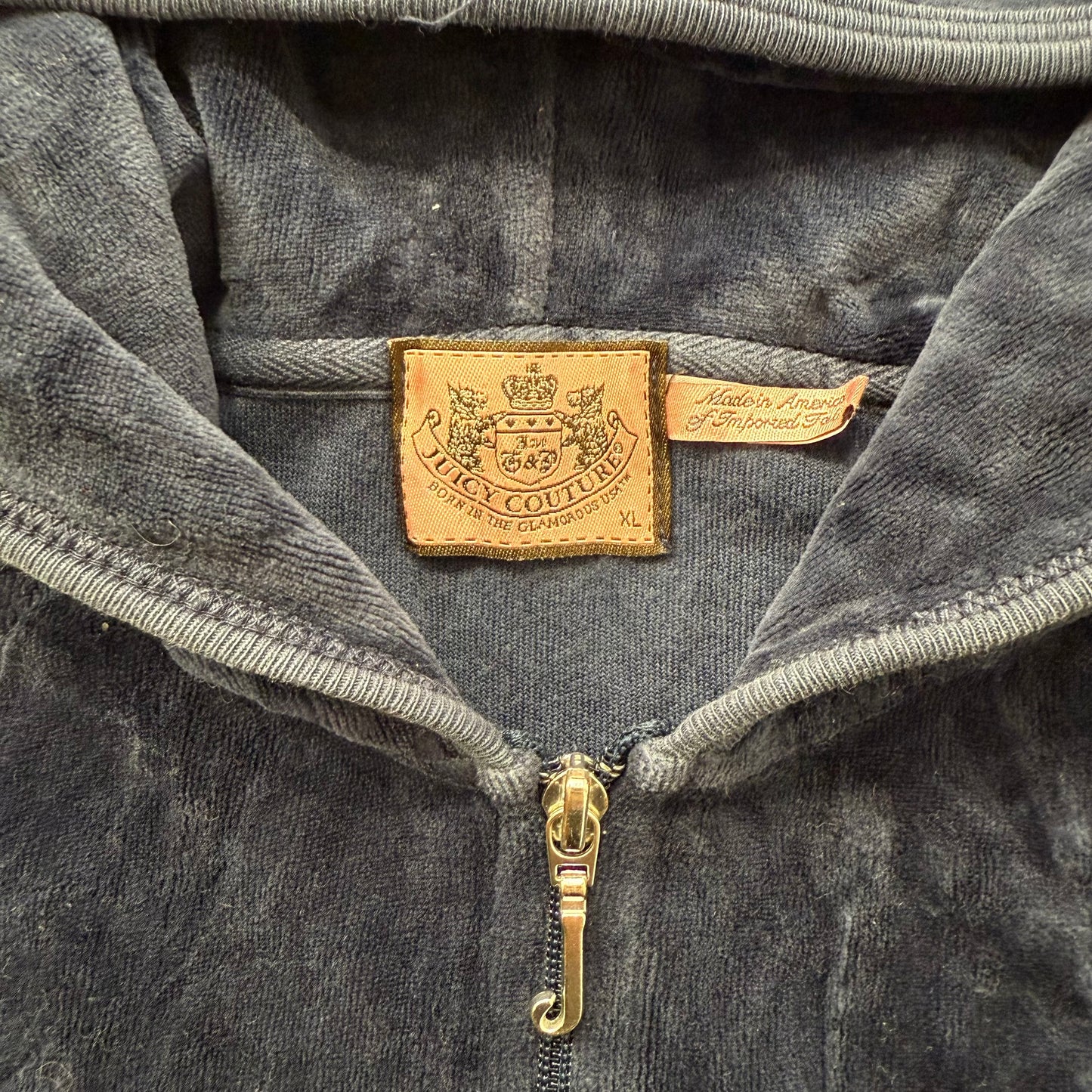 Juicy Couture Womens Navy Velour Full Zip Hoodie Loungewear Graphic Logo Size XL