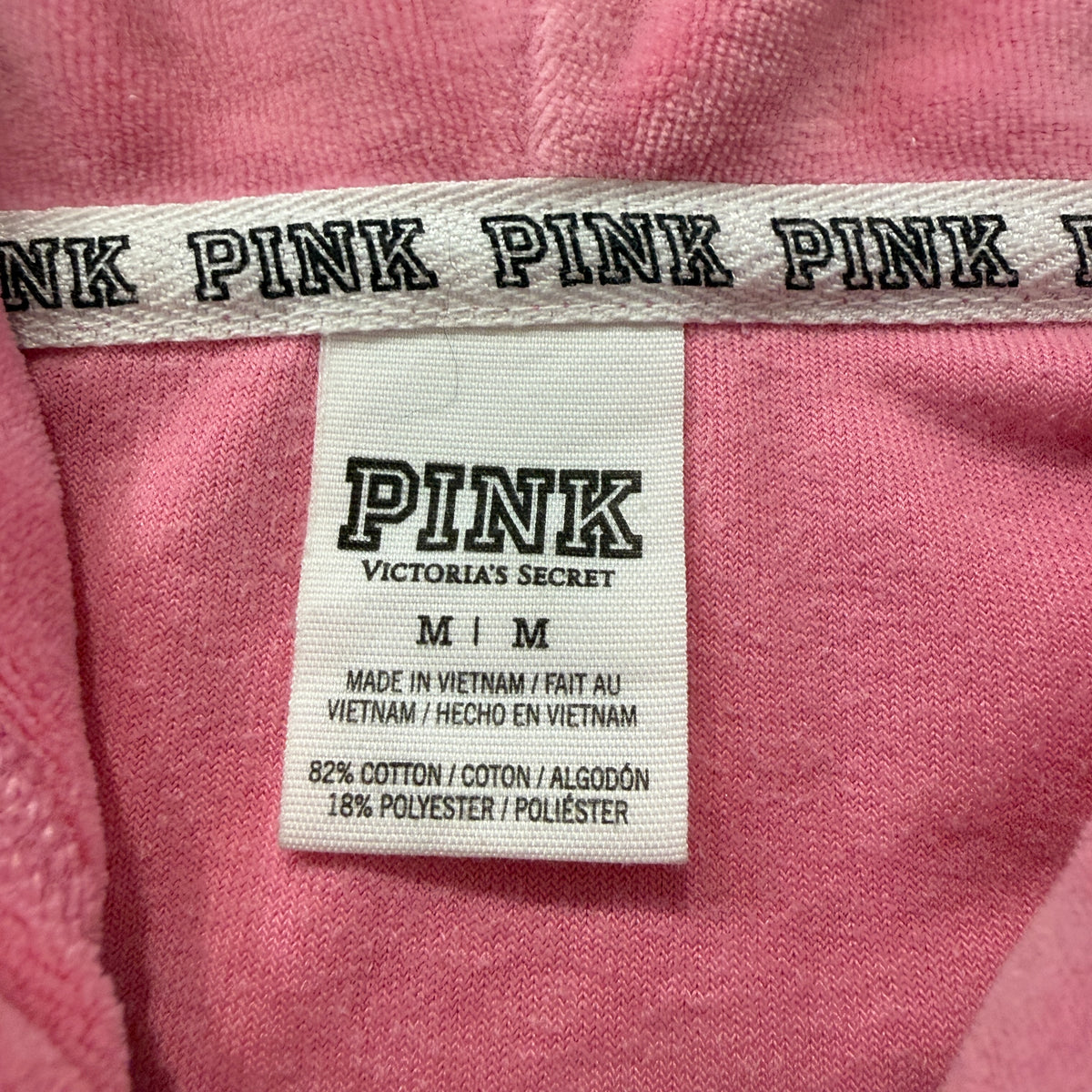 Juicy Couture Women's Pink Velour Zip-Up Hoodie Loungewear Sequin Logo Size M