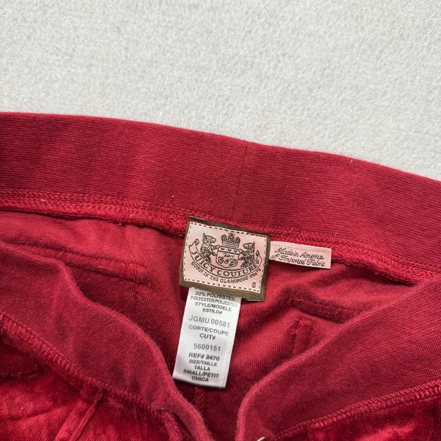 Juicy Couture Ruby Red Velour Tracksuit Set Zip-Up Hoodie & Flared Pant Size S/M