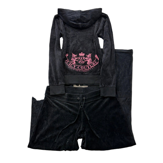 Juicy Couture Scottie Dogs Women Black Velour Tracksuit Set Hoodie & Pant Size M