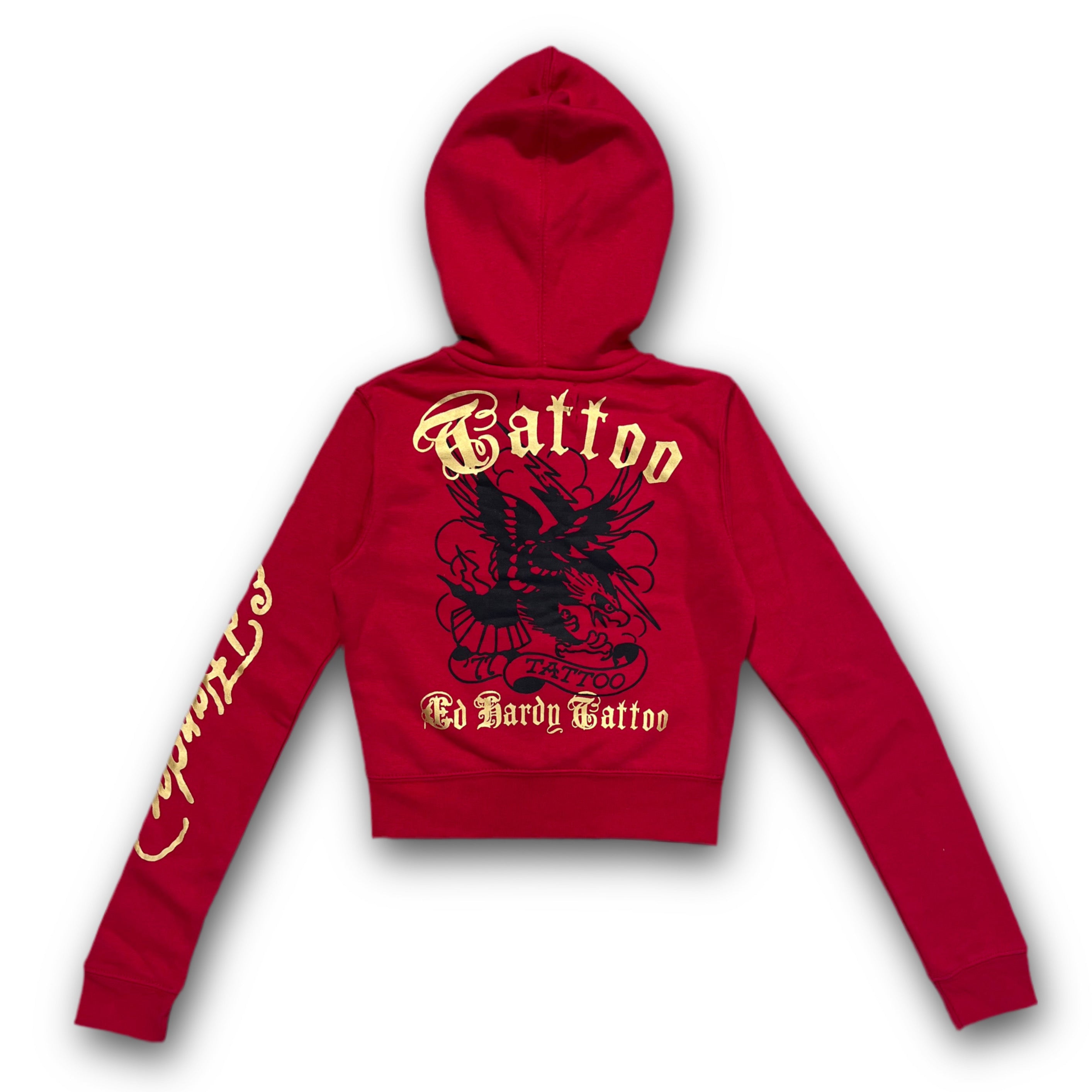 ED HARDY “Broken Hearts” RED CROPPED ZIP UP HOODIE