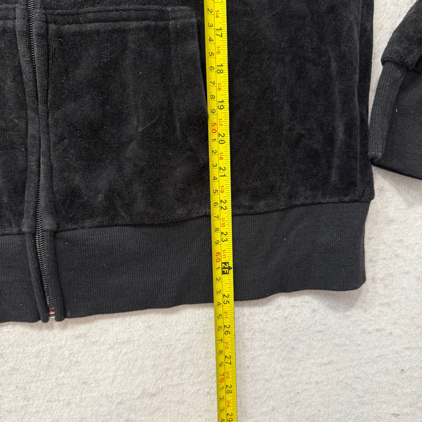 Juicy Couture Black Velour Tracksuit Set Zip Up Hoodie & Flare Pant Logo Size XL