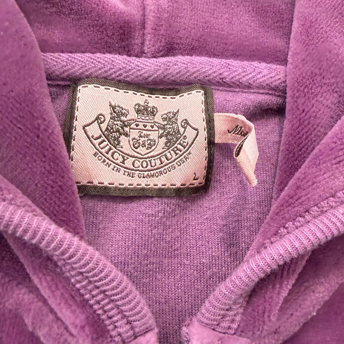 Vintage Juicy Couture Women's Plum Zip-Up Hoodie Back Graphic Logo Y2K Size L