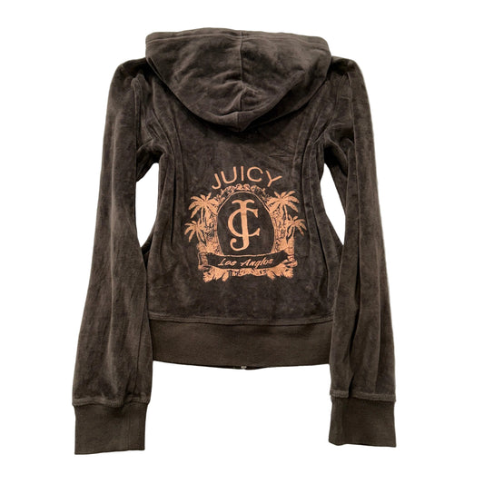 Vintage Juicy Couture Women's Brown Velour Full Zip Hoodie Pockets Casual Size L