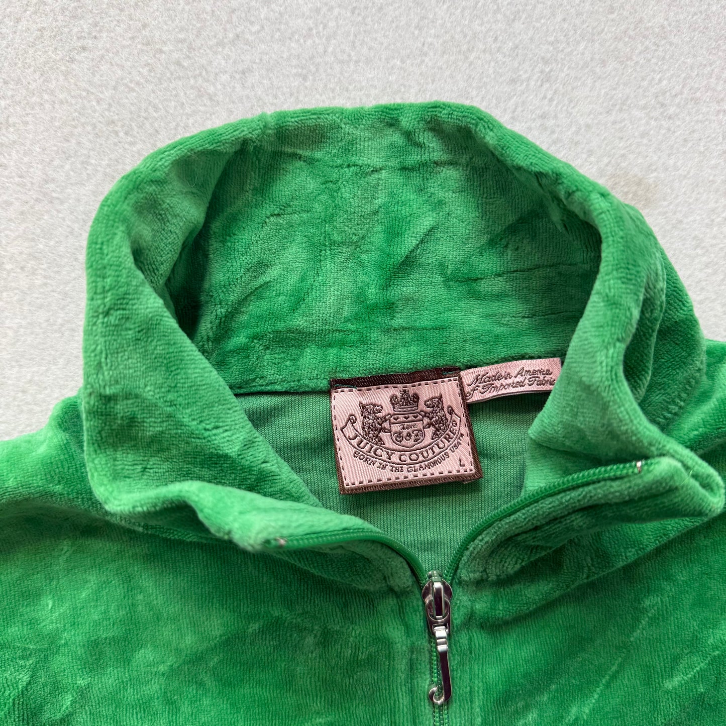 Vintage Juicy Couture Women's Green Velour Zip-Up Track Jacket Pocket Y2K Size L