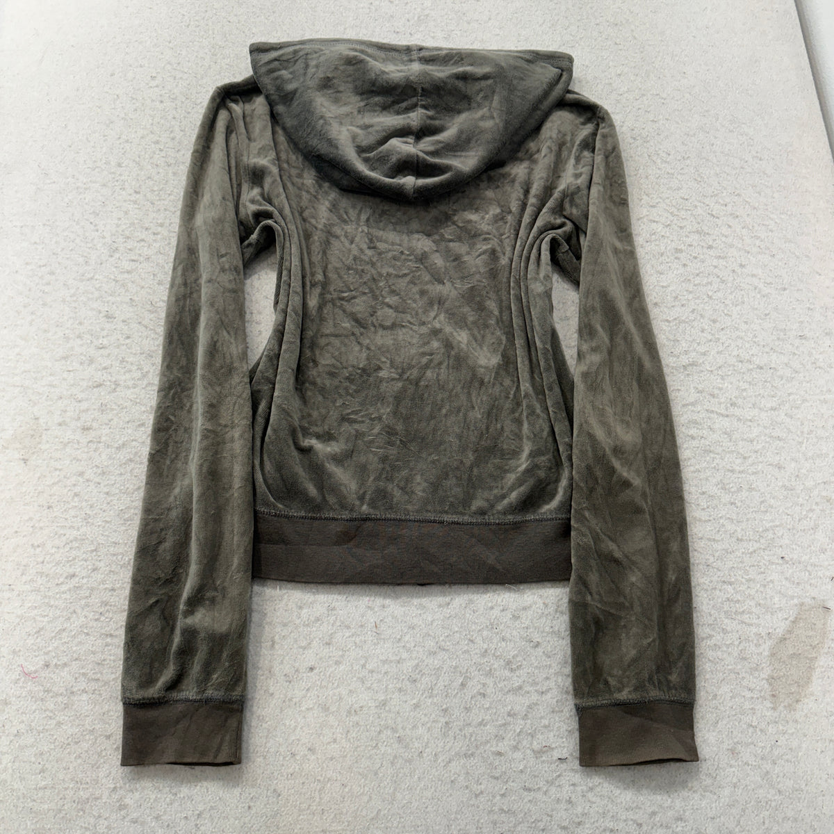 Vintage Juicy Couture Women's Taupe Green Velour Zip-Up Hoodie Loungewear Size L
