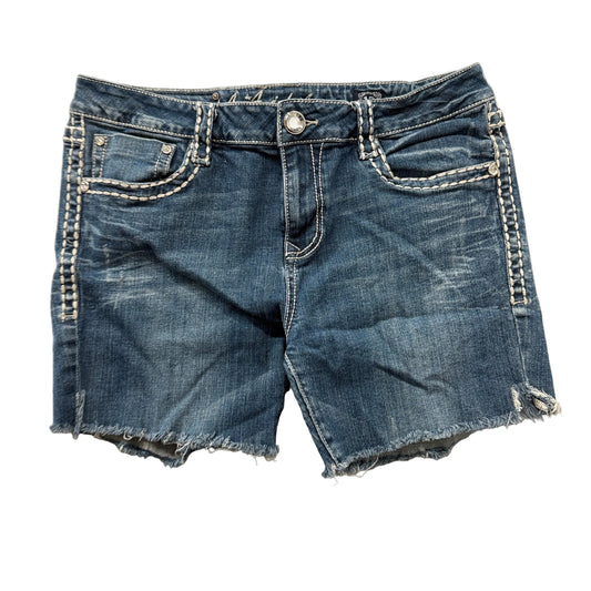 L.A. Idol Cutoff Denim Shorts Women's Blue Embellished Pocket Frayed Size 13 photo 1