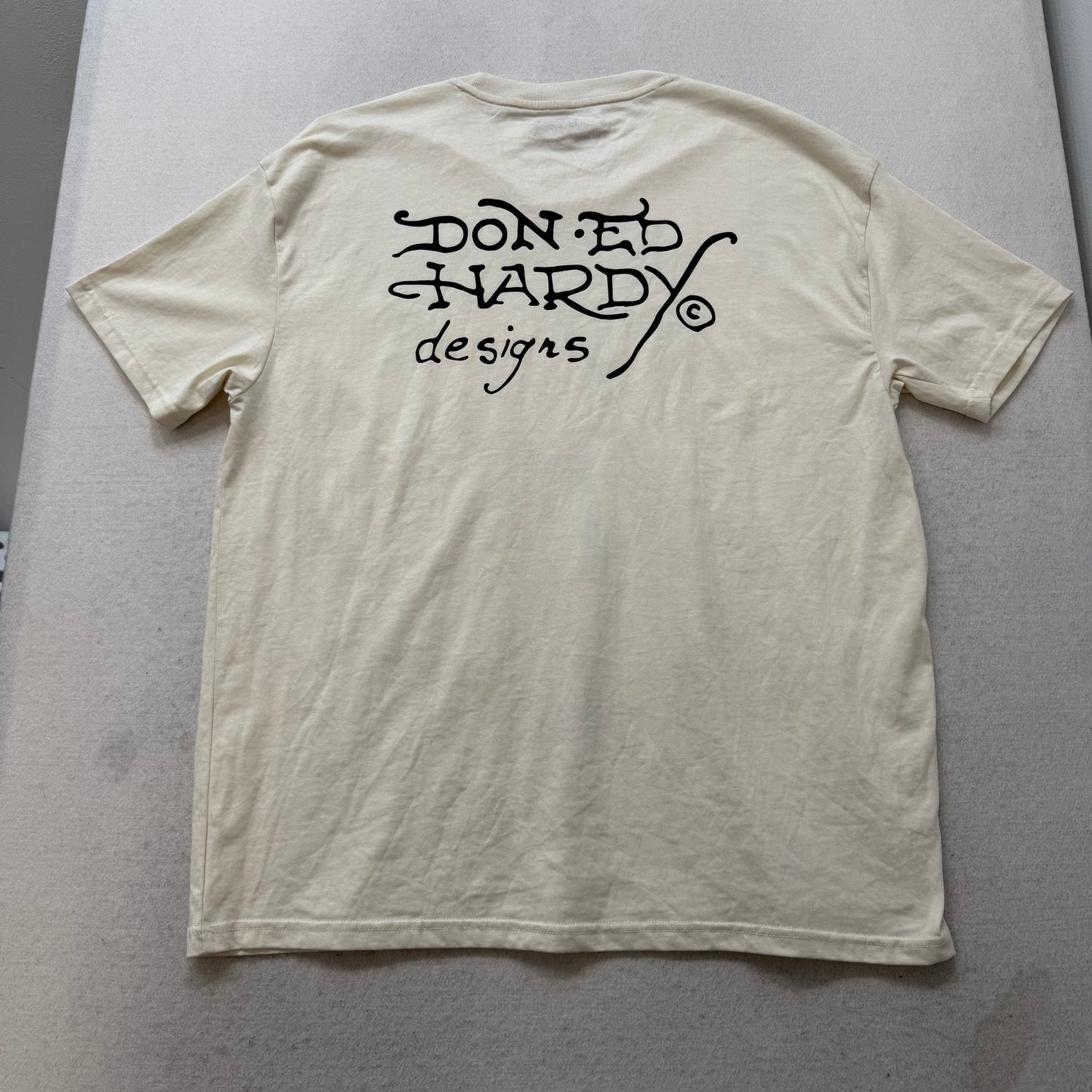 Ed Hardy Men White Cotton T-Shirt Short Sleeve Black Panther Graphic Tee Size XL