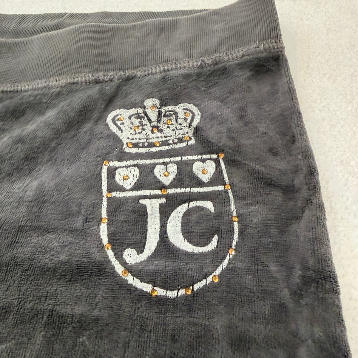 Vintage Juicy Couture Women's Charcoal Gray Velour Flared Track Pant Logo Size L