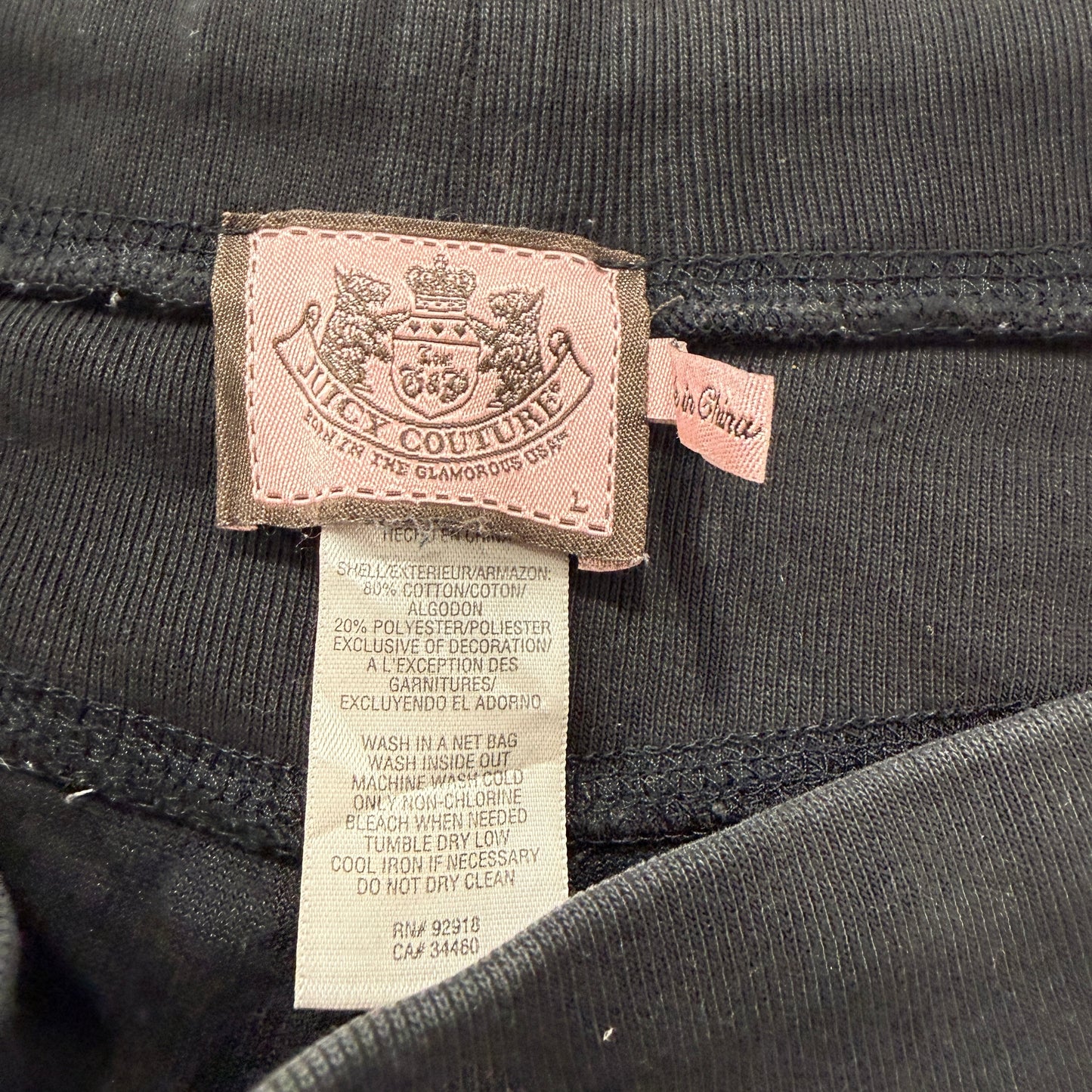 Vintage Juicy Couture Women's Black Velour Ruched Leg Pants Casual Logo Size L