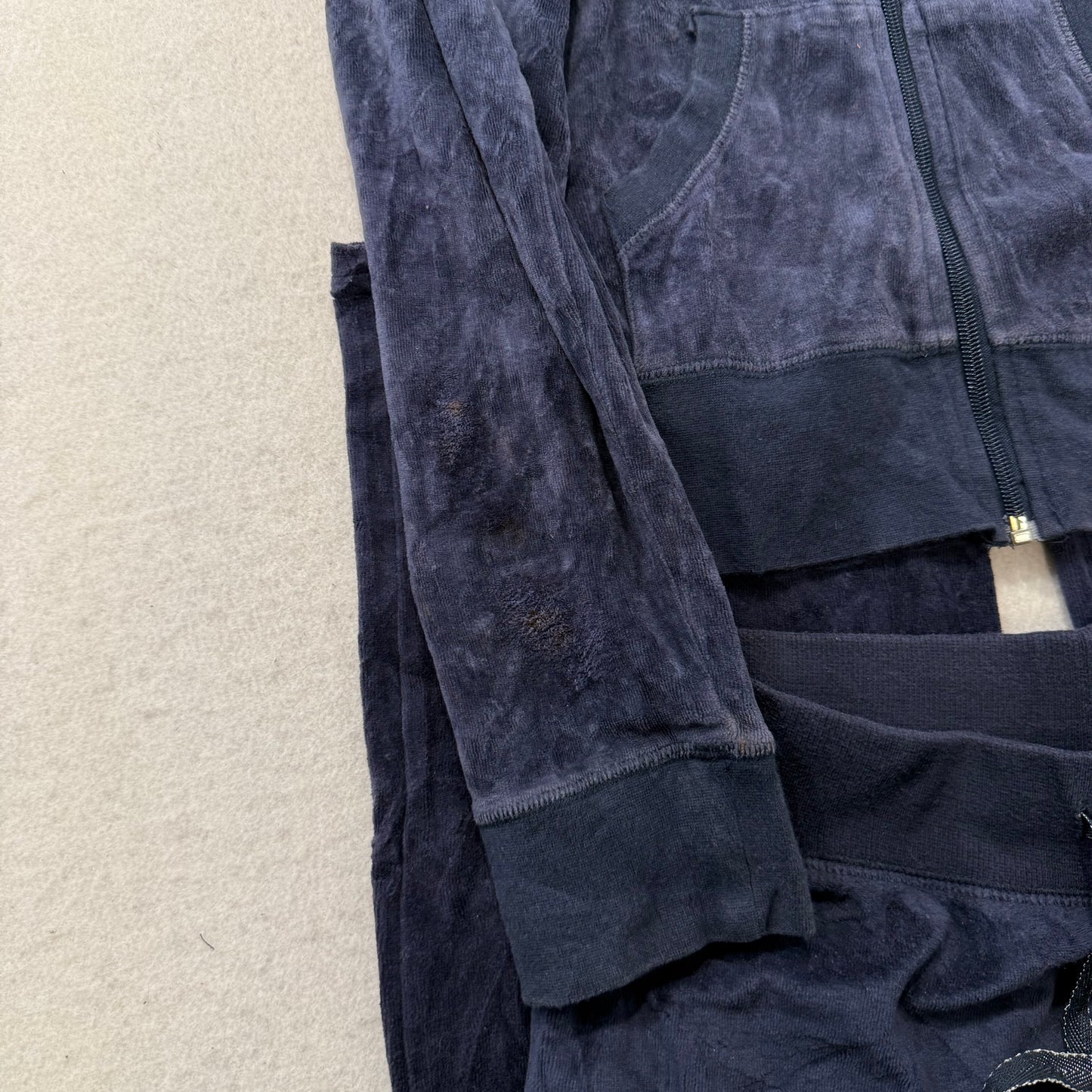 Juicy Couture Navy Blue Velour Tracksuit Set Zip Up Hoodie & Flared Pant Size S