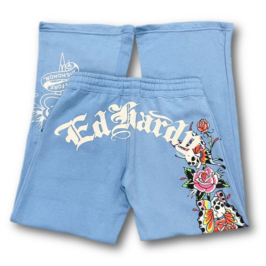 ED HARDY “Flower Skull” BABY BLUE FLARED PANTS
