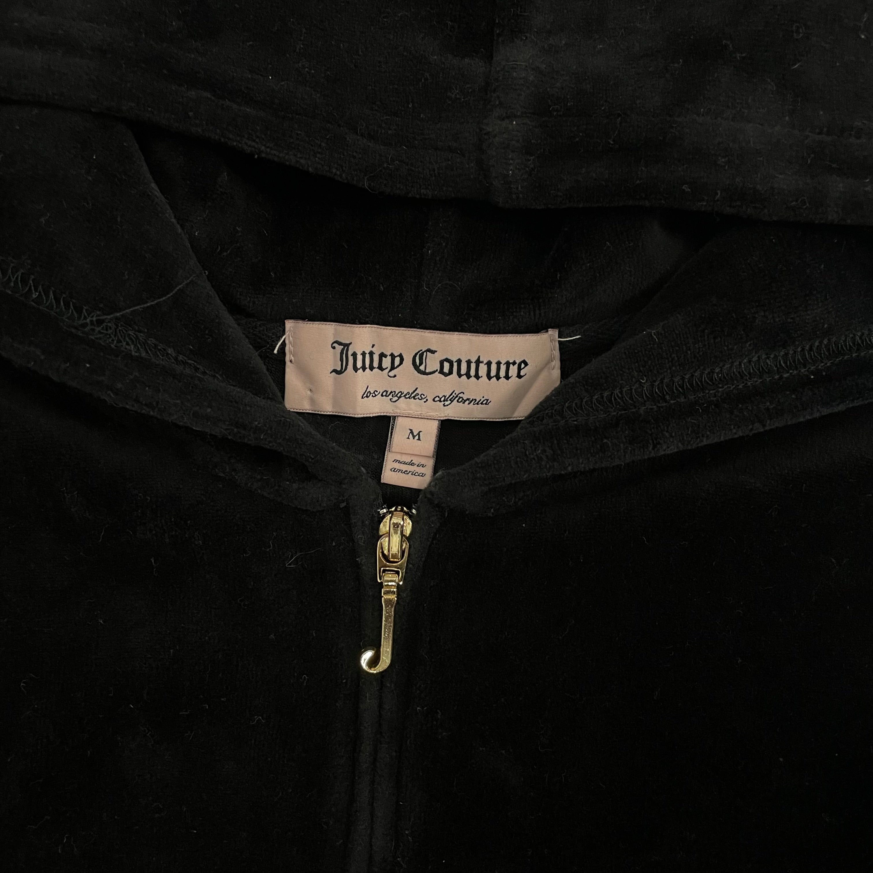 Vintage Juicy Couture Embroidered JC Black Velour Zip Up Hoodie sz M
