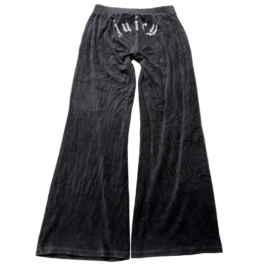 Juicy Couture Women's Charcoal Gray Velour Flared Leg Track Pant Logo Y2K Size M