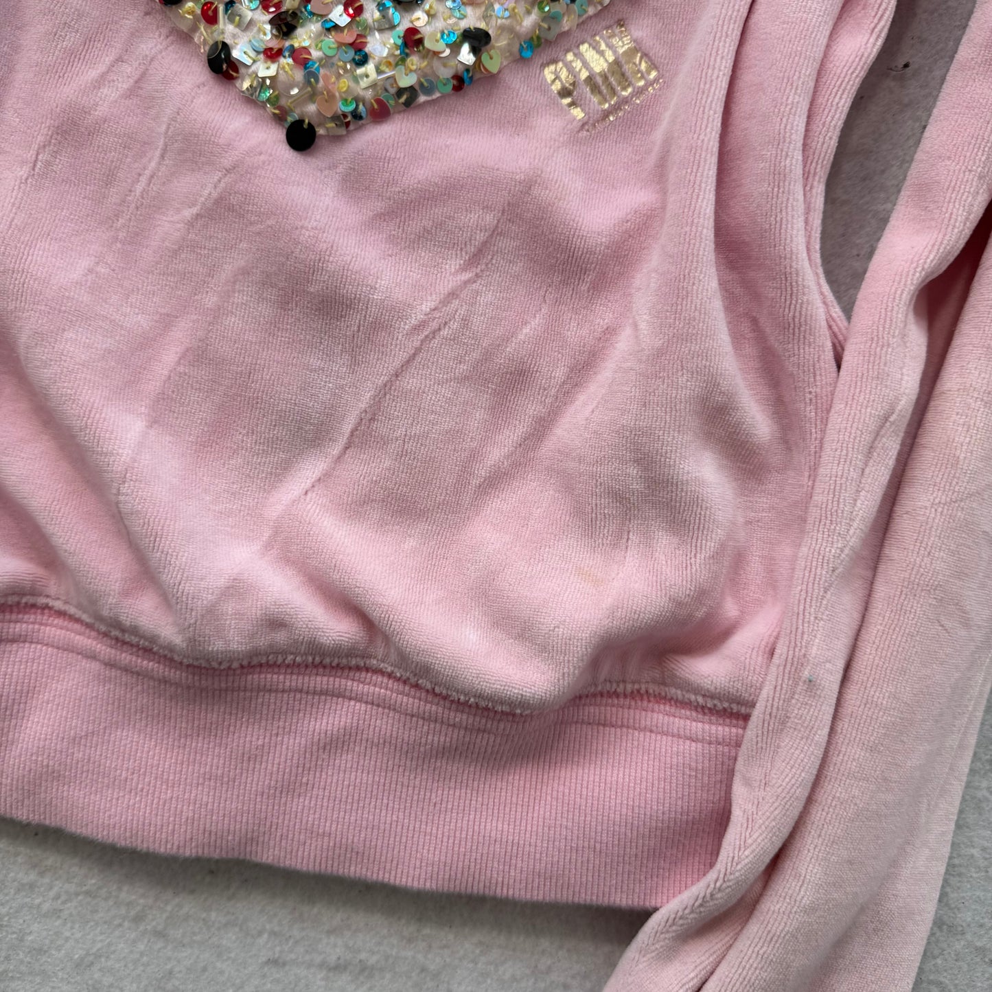 PINK Victoria's Secret Women's Light Pink Zip Up Hoodie Sequin Heart Logo Size M