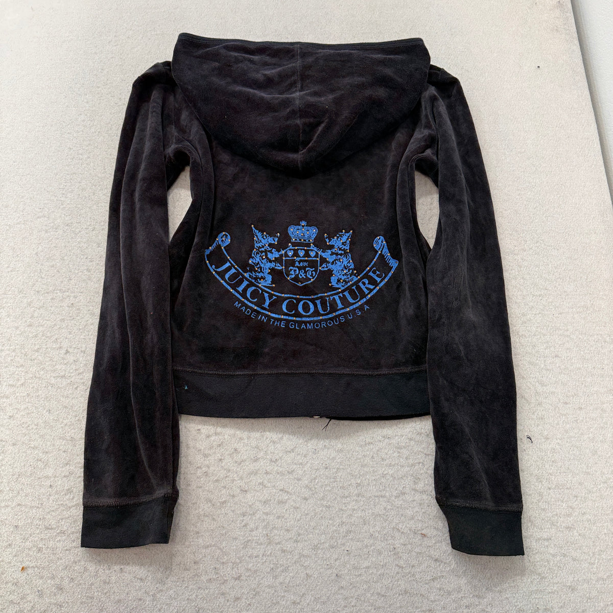Juicy Couture Scottie Dogs Women's Black Velour Tracksuit Set Hoodie & Pant - XL