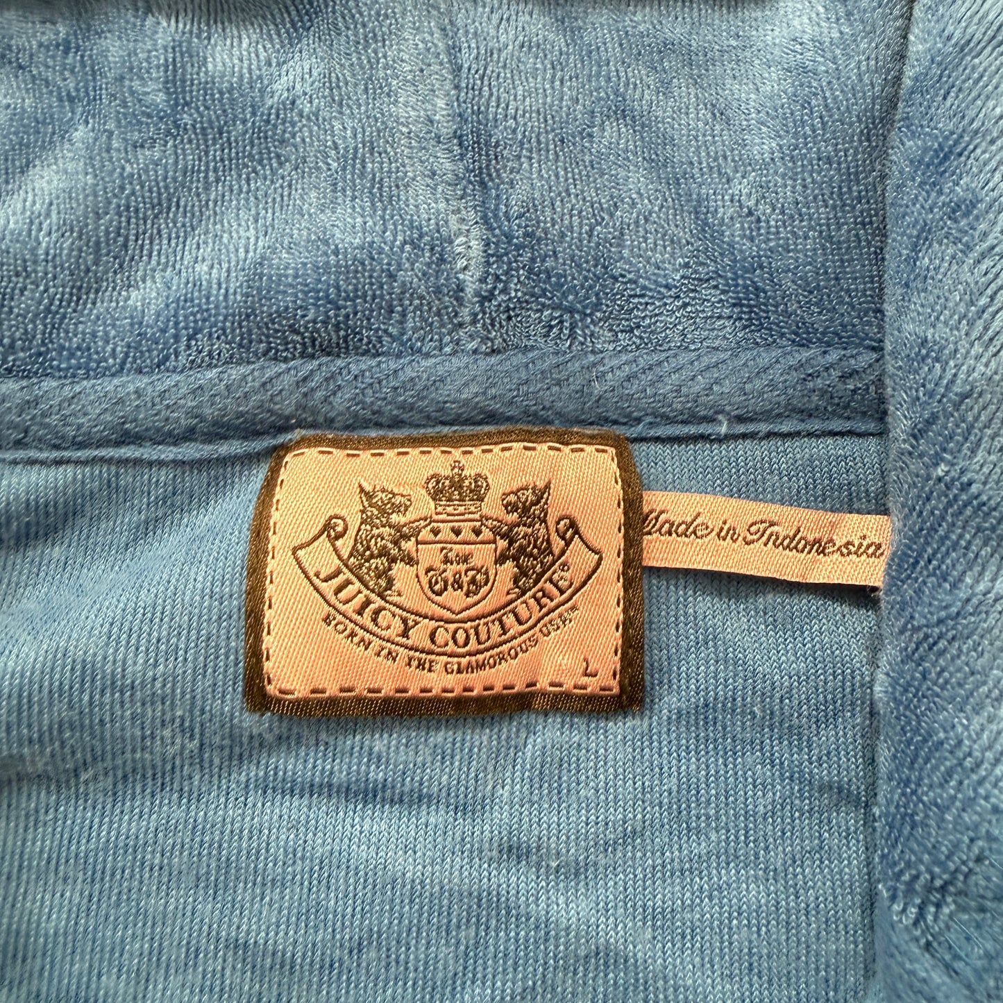 Vintage Juicy Couture Women's Blue Terry Cloth Half Sleeve Zip-Up Hoodie Size L