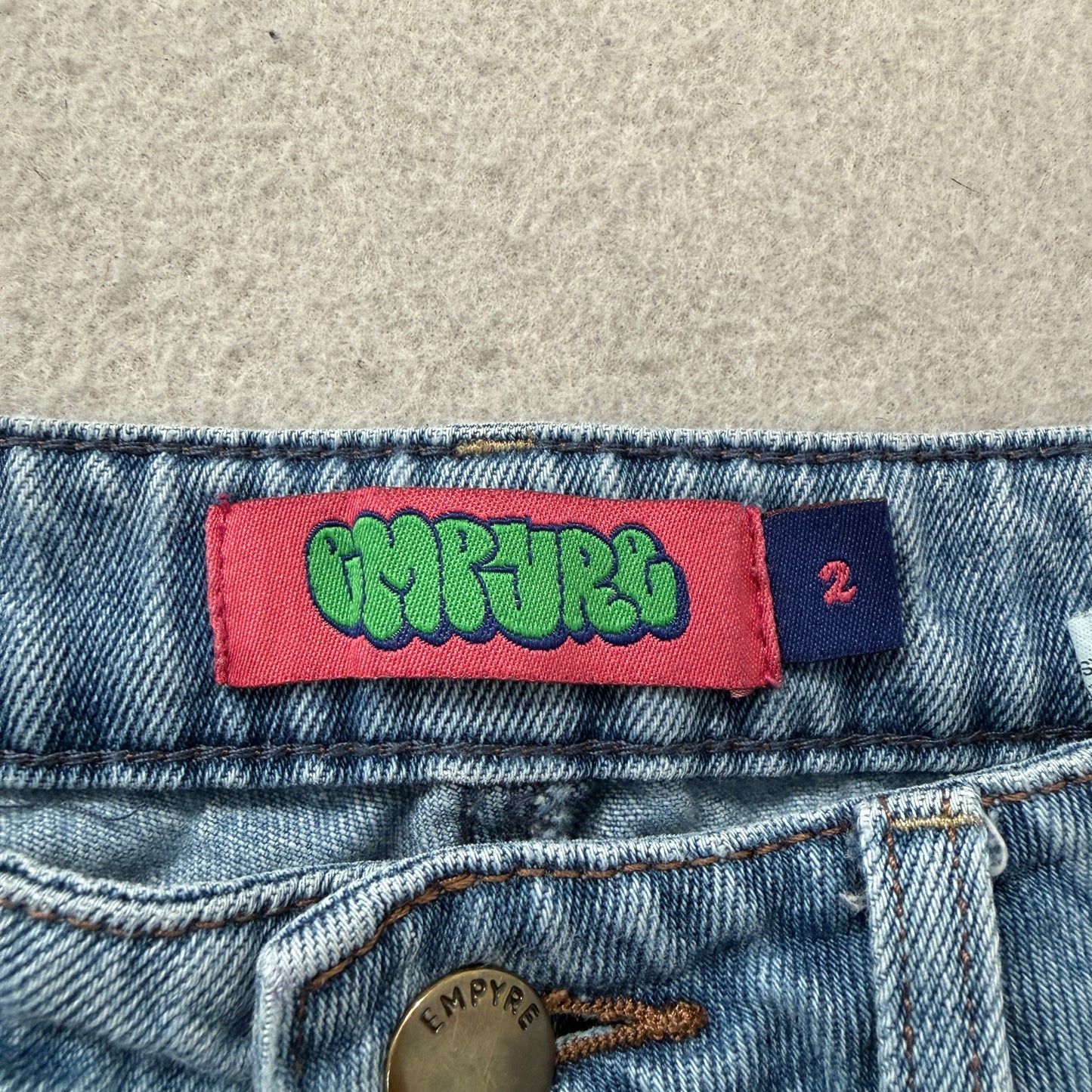 Empyre Women's Blue Denim Jeans Relaxed Fit Zip-Fly Pocket Classic Logo Size 2