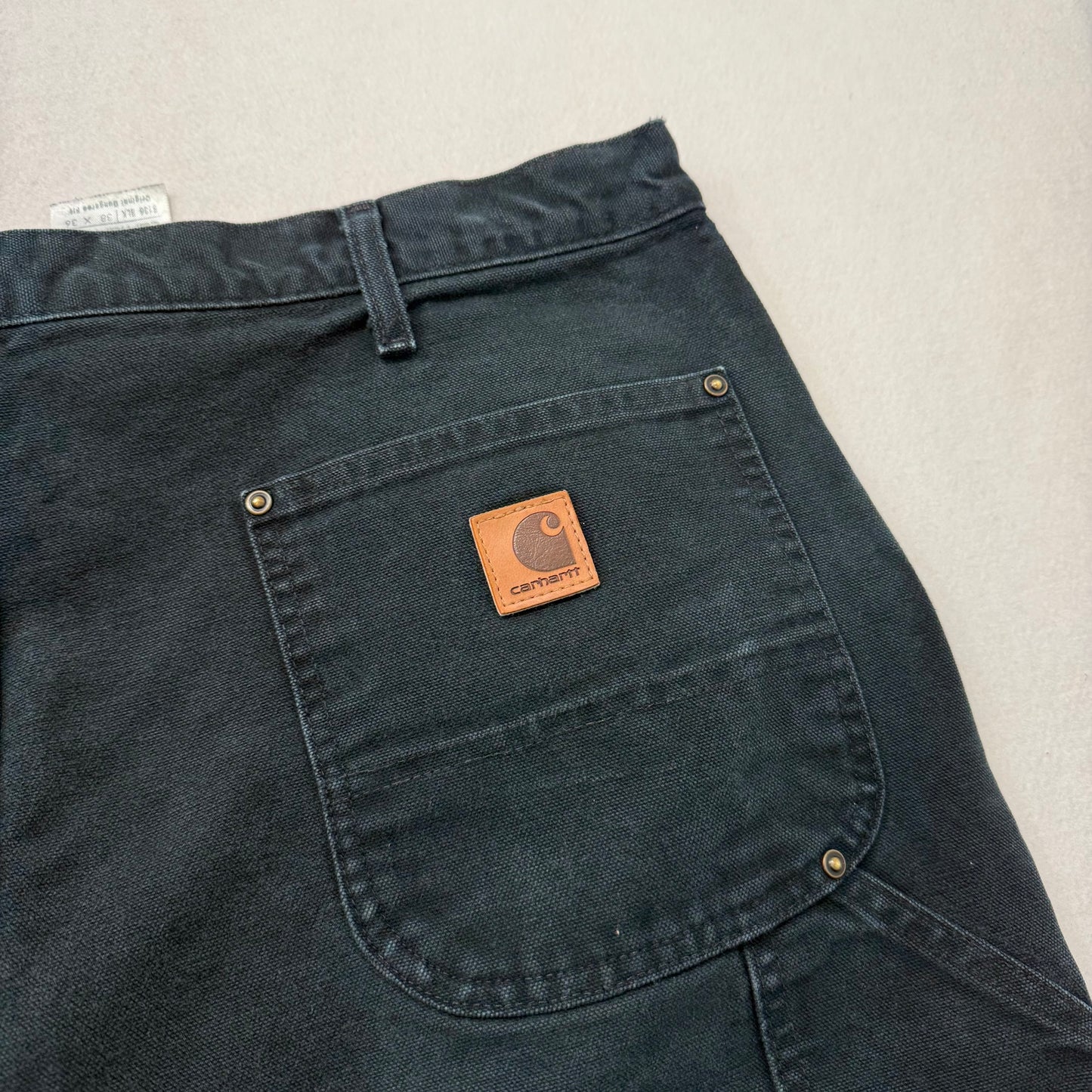 Carhartt Men's Black Washed-Duck Double Knee Work Pants Dungaree Fit Size 38