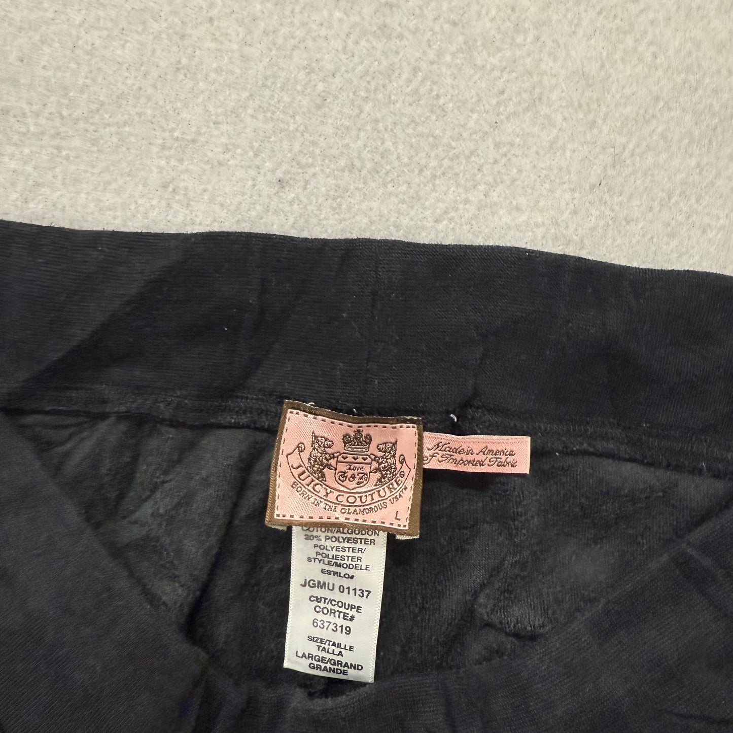 Vintage Juicy couture Women's Black Velour Flared Track Pants Crown Logo Size L
