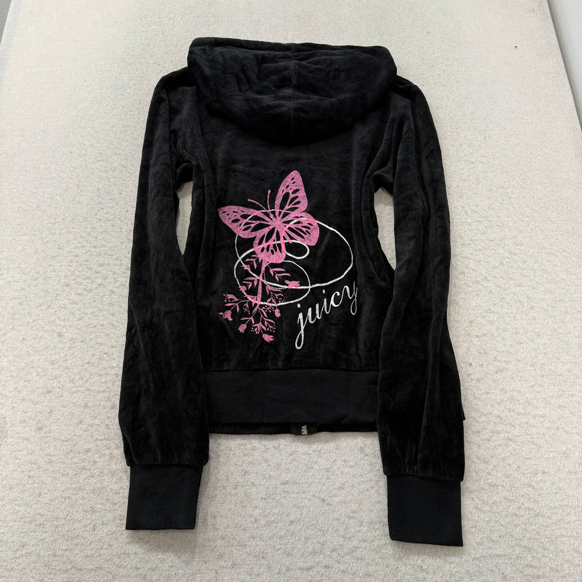 Juicy Couture Women's Black Velour Tracksuit Set Butterfly Graphic Y2K Size M