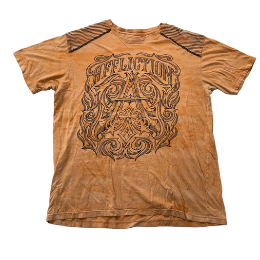 Affliction Men's Burnt Orange Cotton T-Shirt Short Sleeves Graphic Logo Size 2XL