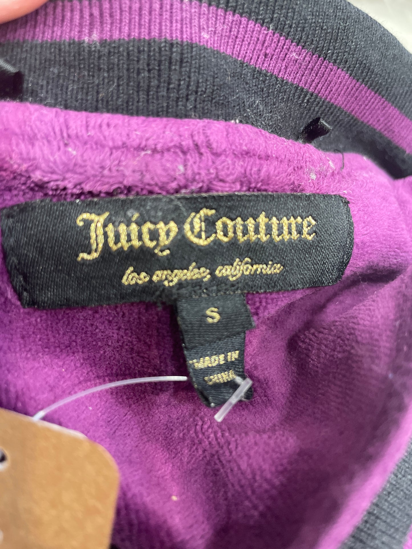 Juicy Couture Plum Black Velour Tracksuit Set Zip Up Hoodie & Flared Pant Size S