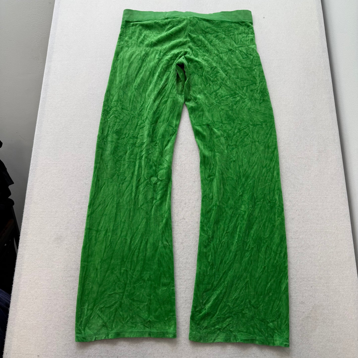 Vintage Juicy Couture Women Kelly Green Velour Flared Track Pant Low Rise Size L