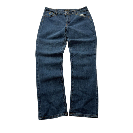 Rocawear Women Blue Straight Denim Jeans Zip-Fly Pockets Stretch Classic Size 18