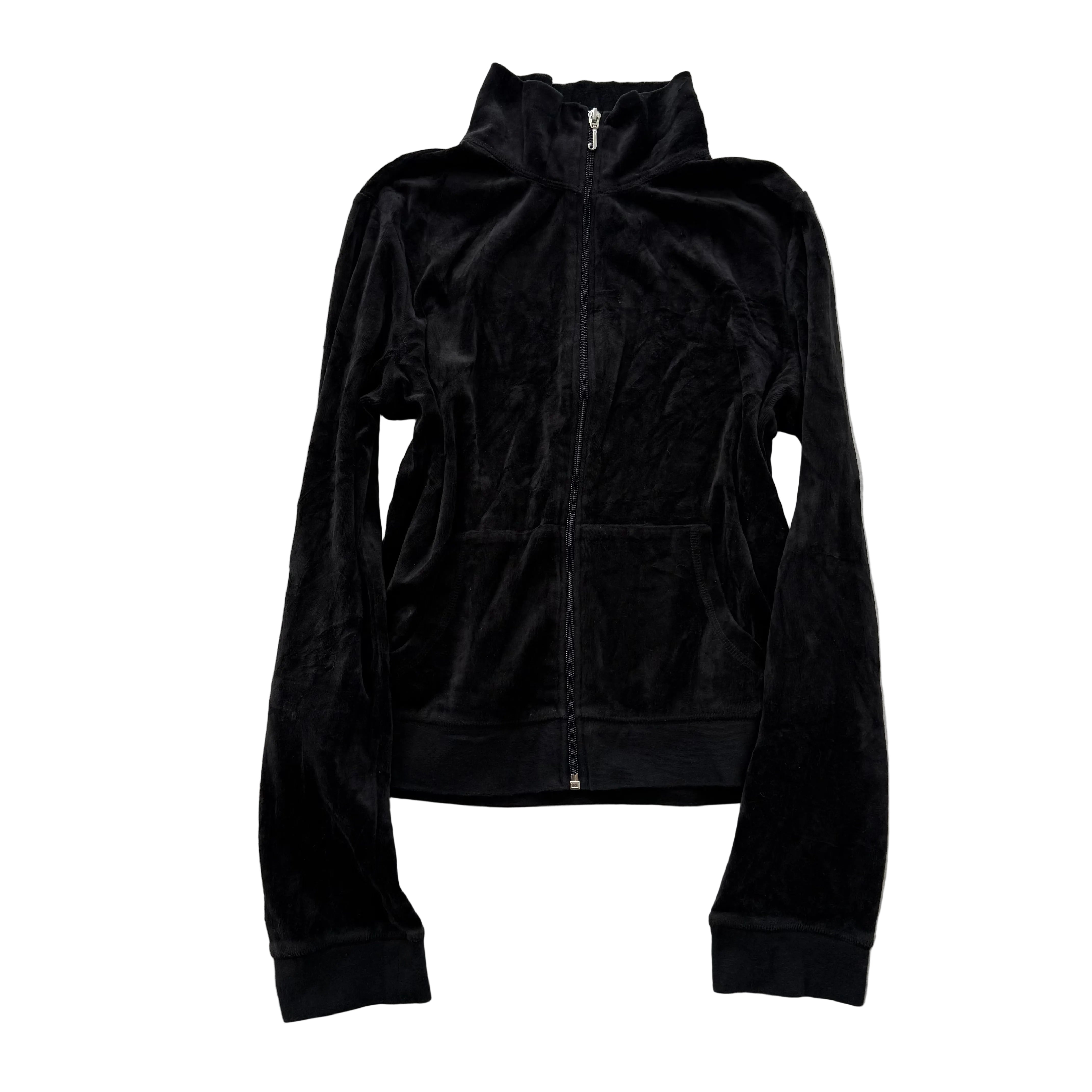 Vintage Juicy Couture Women's Jet Black Velour Full Zip Track Jacket Y2K Size L