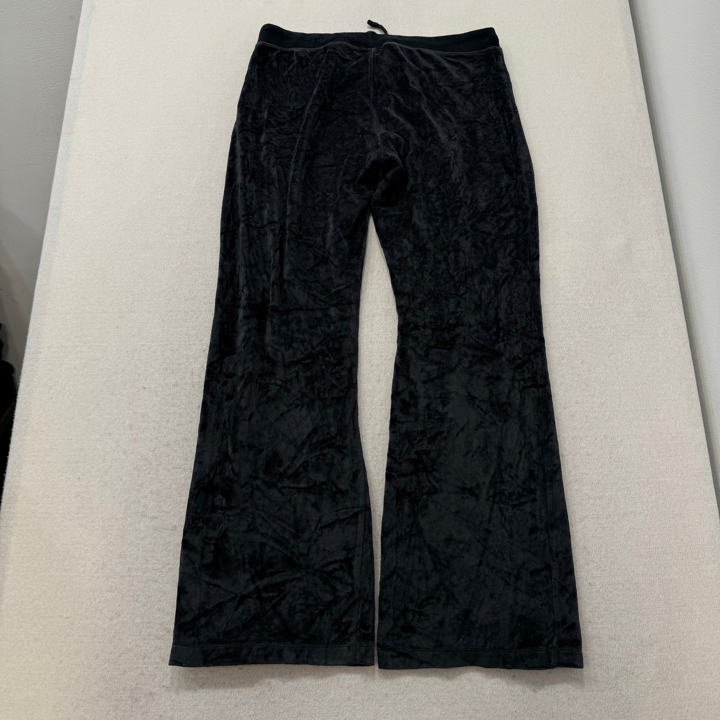 Juicy Couture Womens Black Velour Flared Wide Leg Track Pant Low Rise Y2K Size M