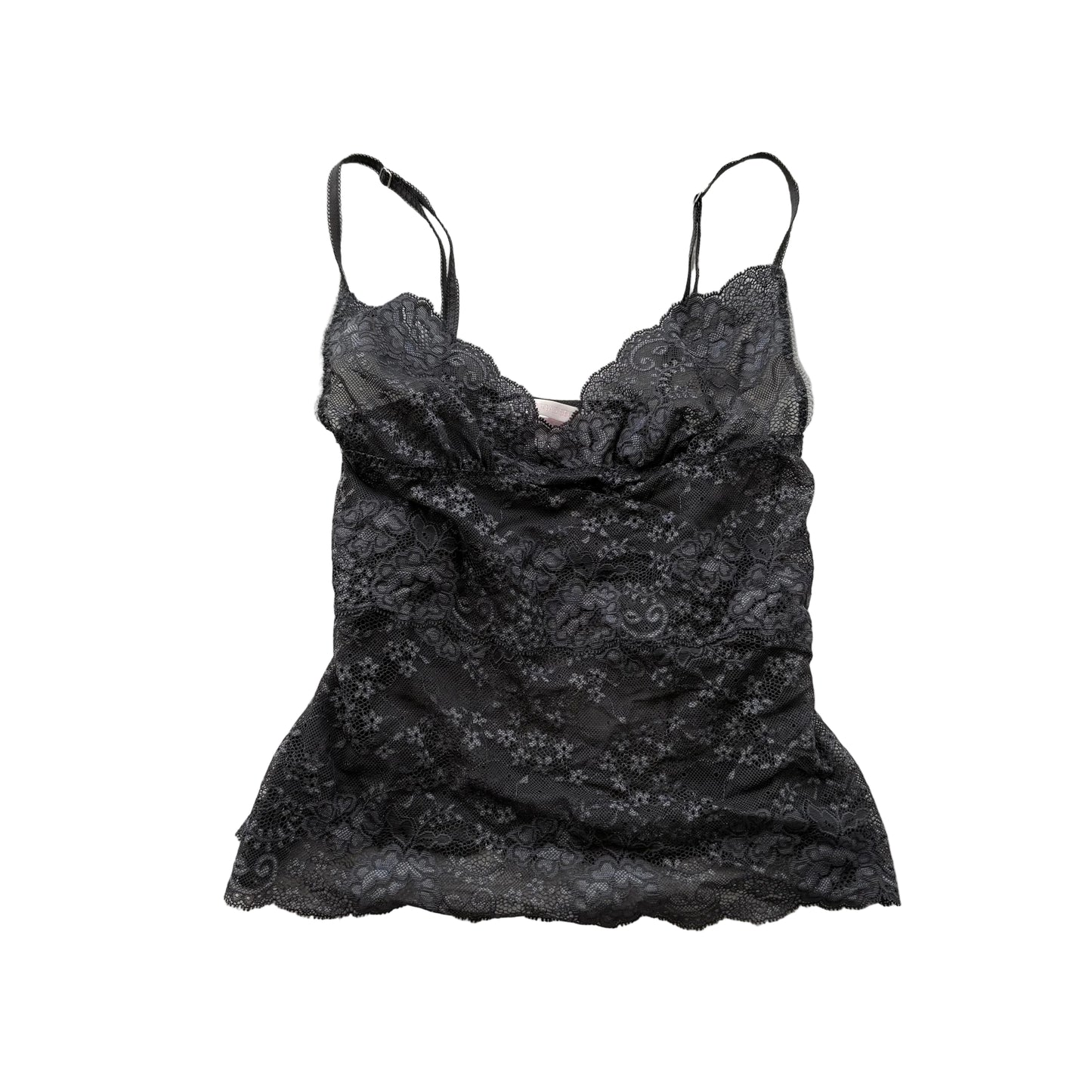 Victoria's Secret Women's Black Floral Lace Camisole Top Scalloped Edge Size S