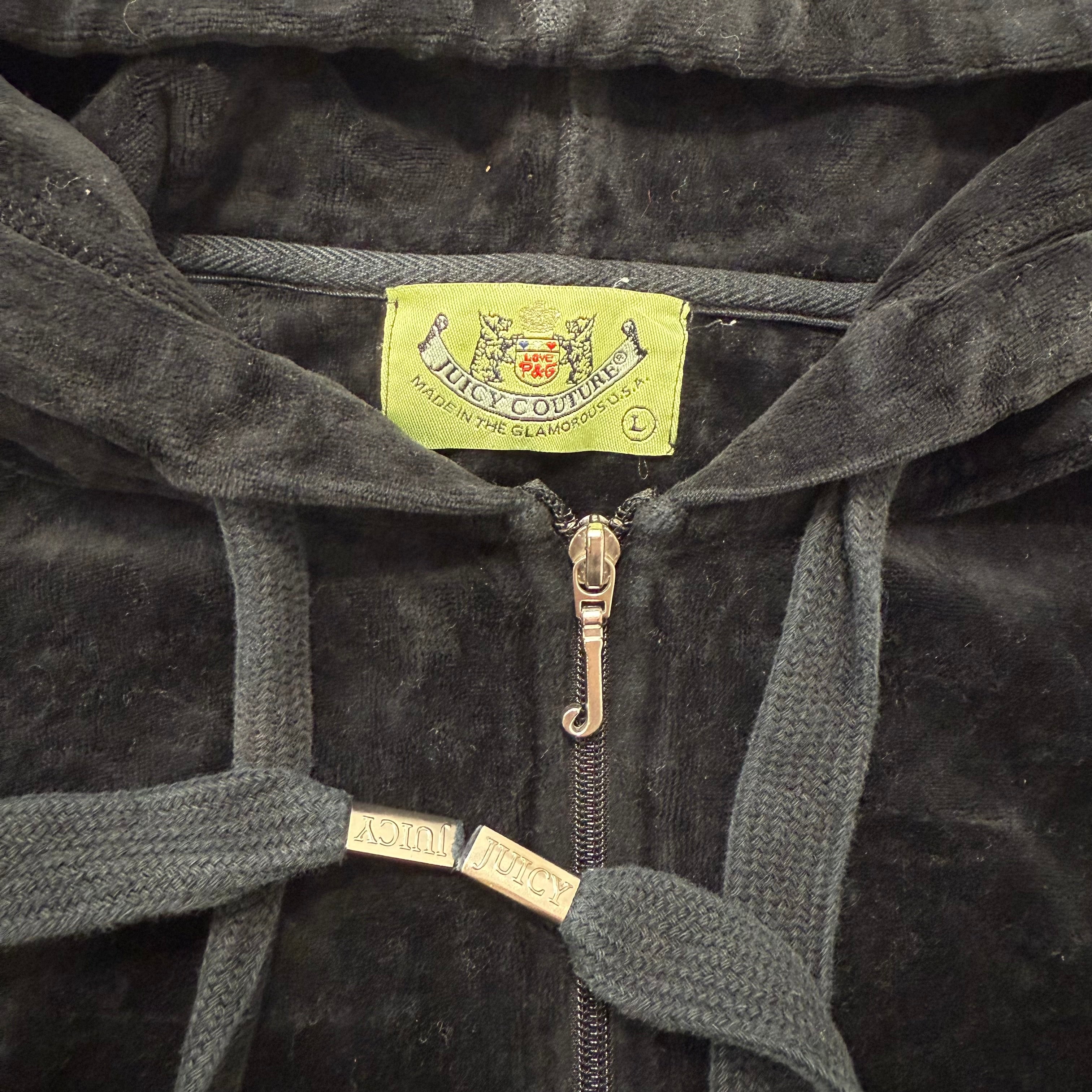 2003 Vintage Juicy Couture black velour full zip hoodie size L