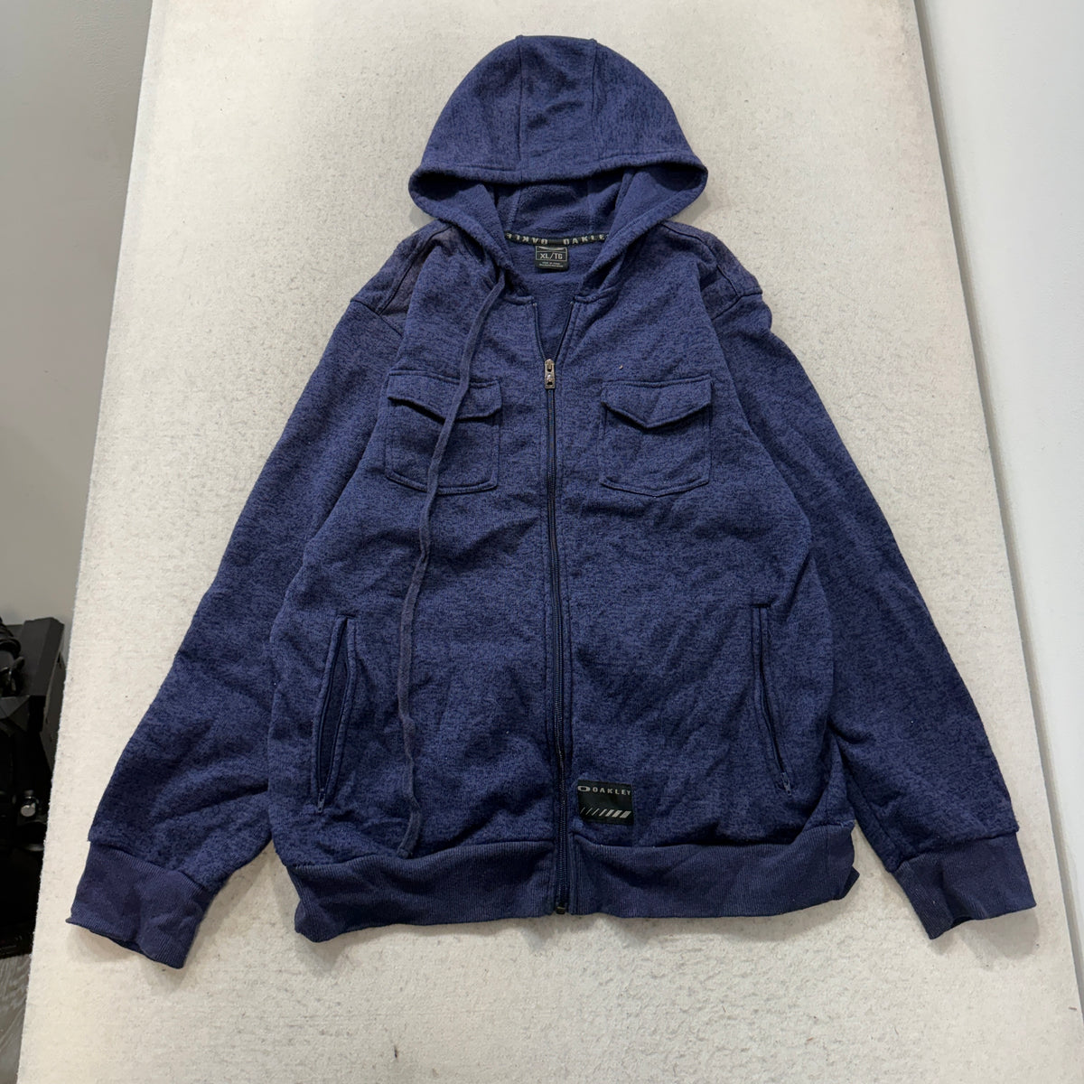 Oakley Full-Zip Hoodie Men's Navy Blue Heathered Chest Pockets Fleece Size XL photo 1