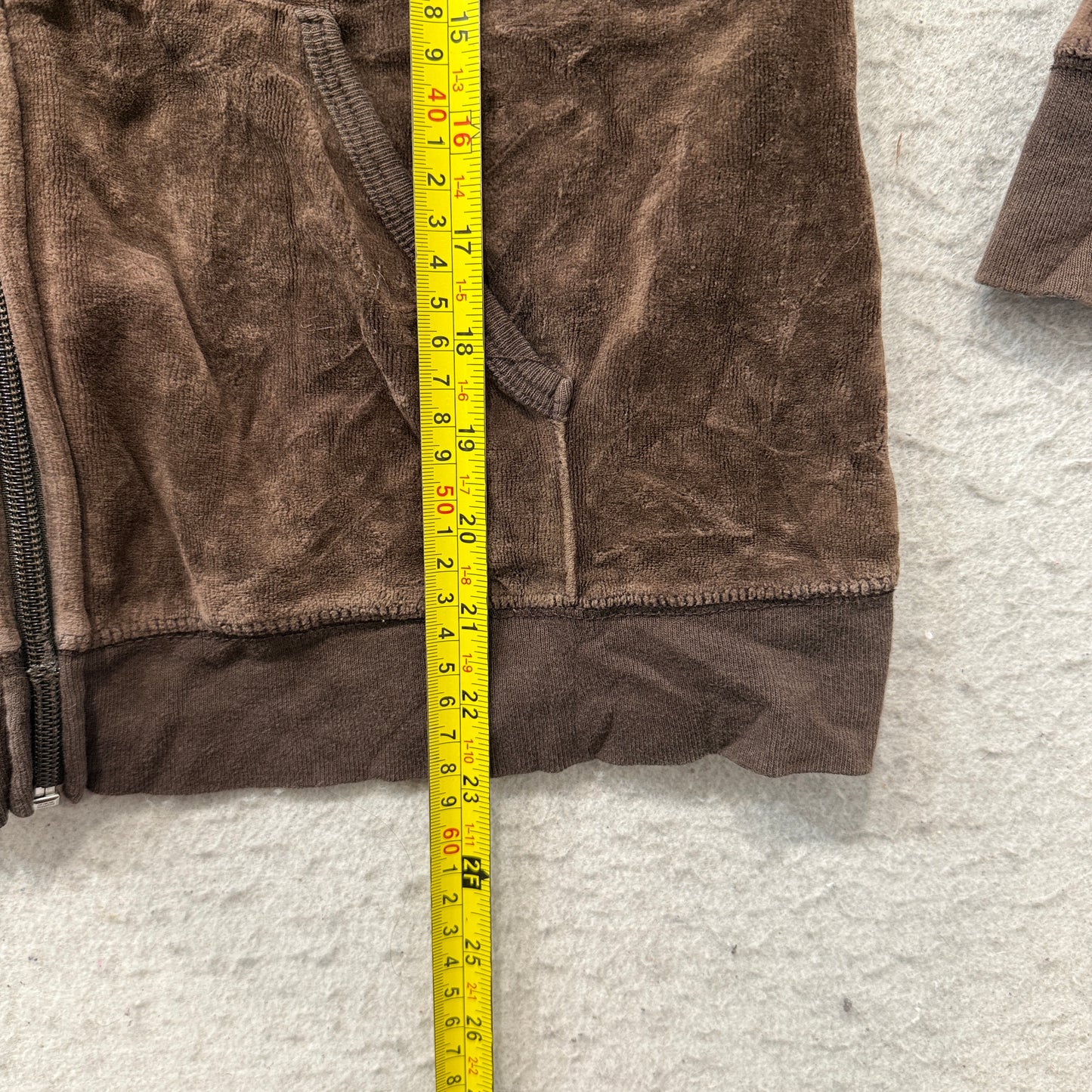 Juicy Couture Women's Brown Velour Zip-Up Hoodie Faux Fur-Trimmed Hood Size M