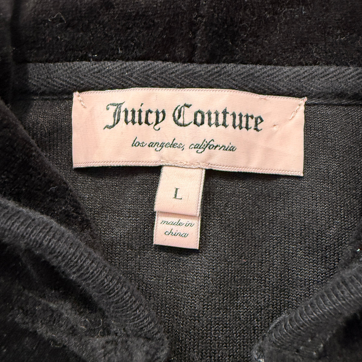 Juicy Couture Women's Black Velour Zip-Up Hoodie Sequin Dog Logo Pockets Size L
