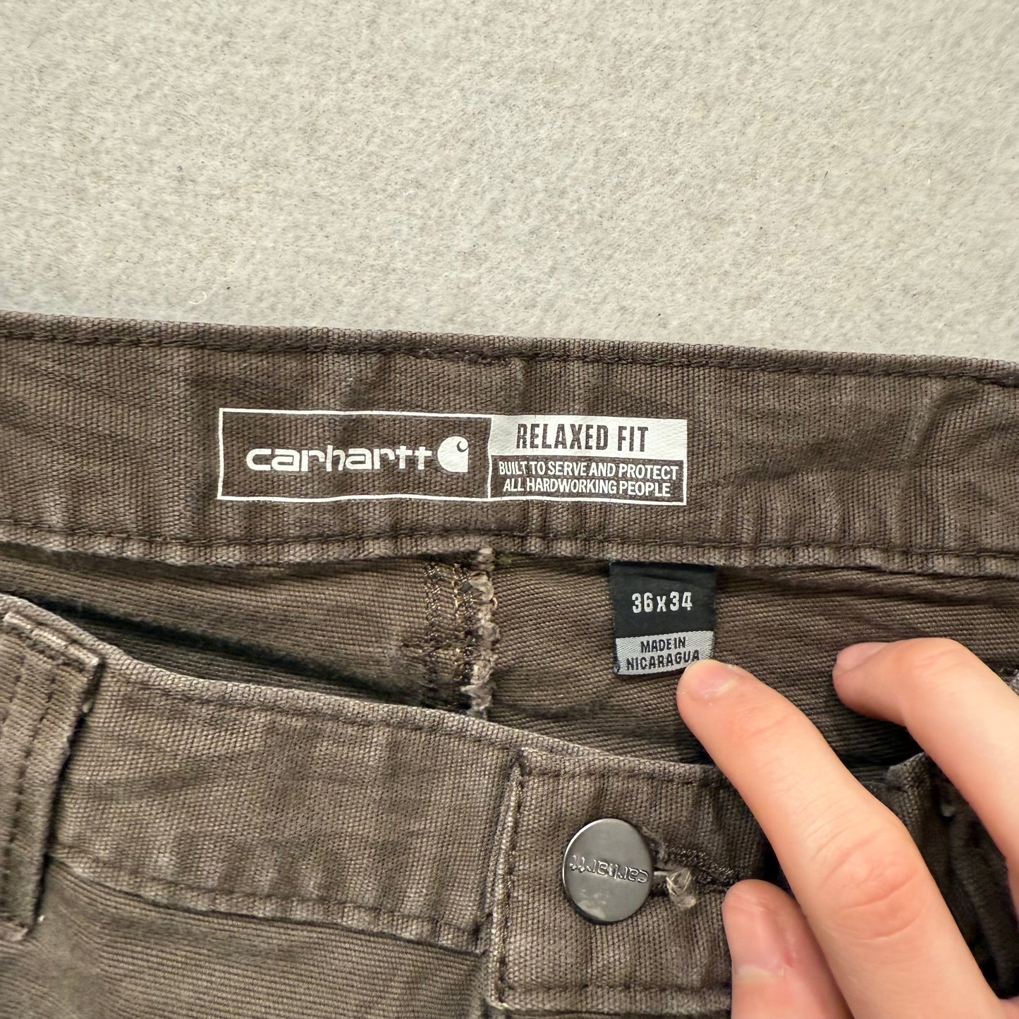 Carhartt Men's Duck Brown Cotton Relaxed Fit Carpenter Pants Workwear Waist 36