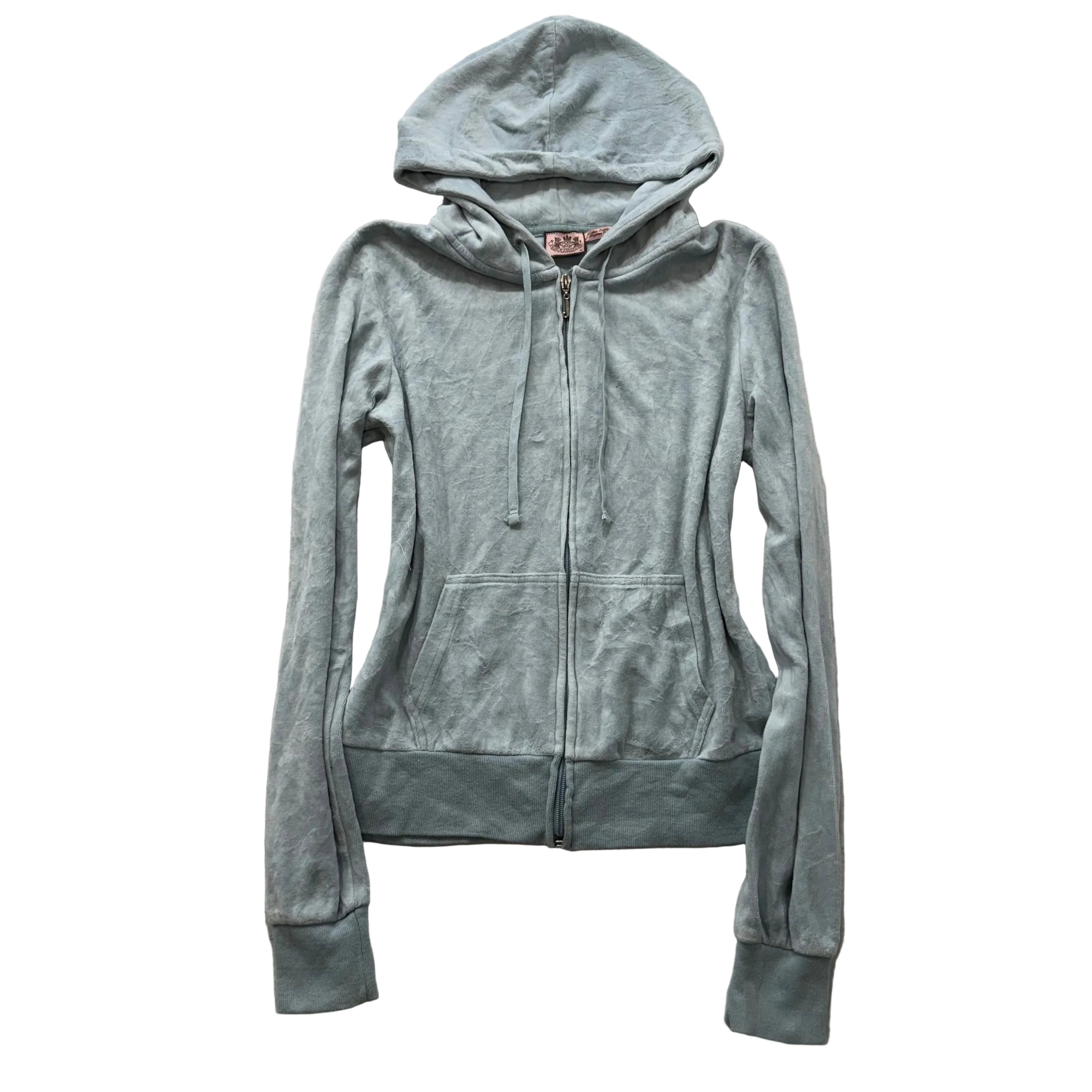 Vintage Juicy Couture Womens Grey Velour Zip-Up Hoodie Pockets Loungewear Size M